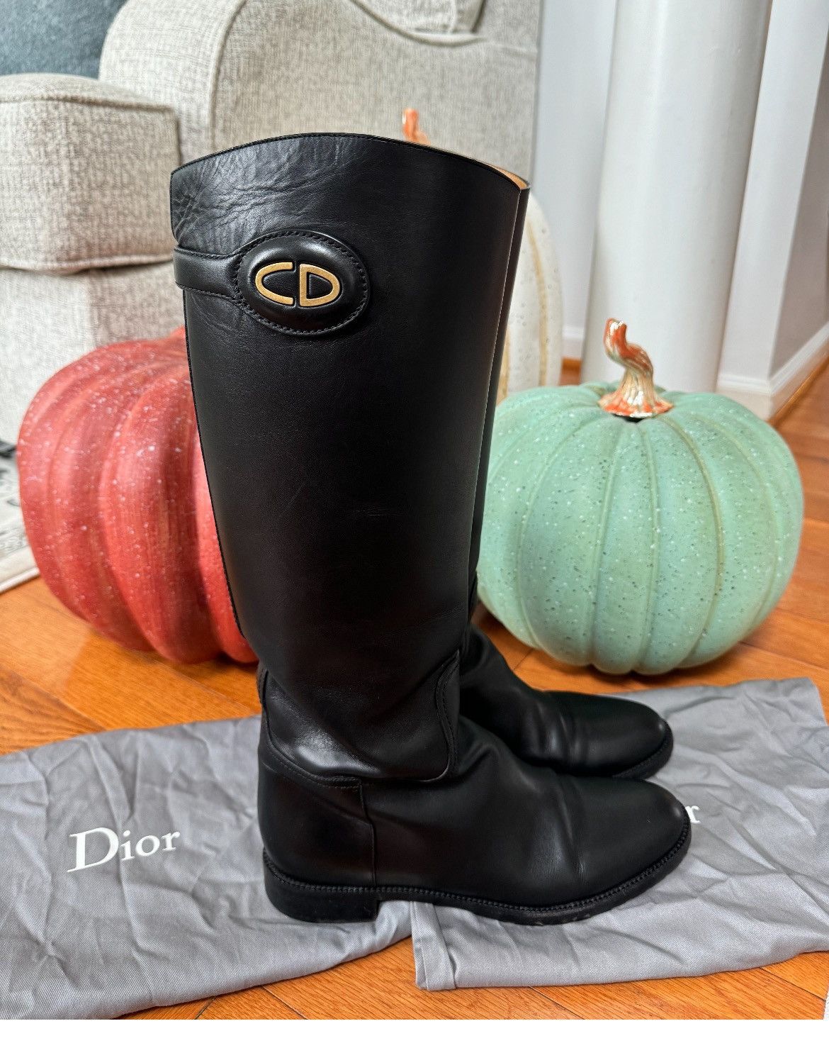 Dior Authentic Dior Black Diorable Leather Riding Knee High Boots Size US 9 / IT 39 - 1 Thumbnail