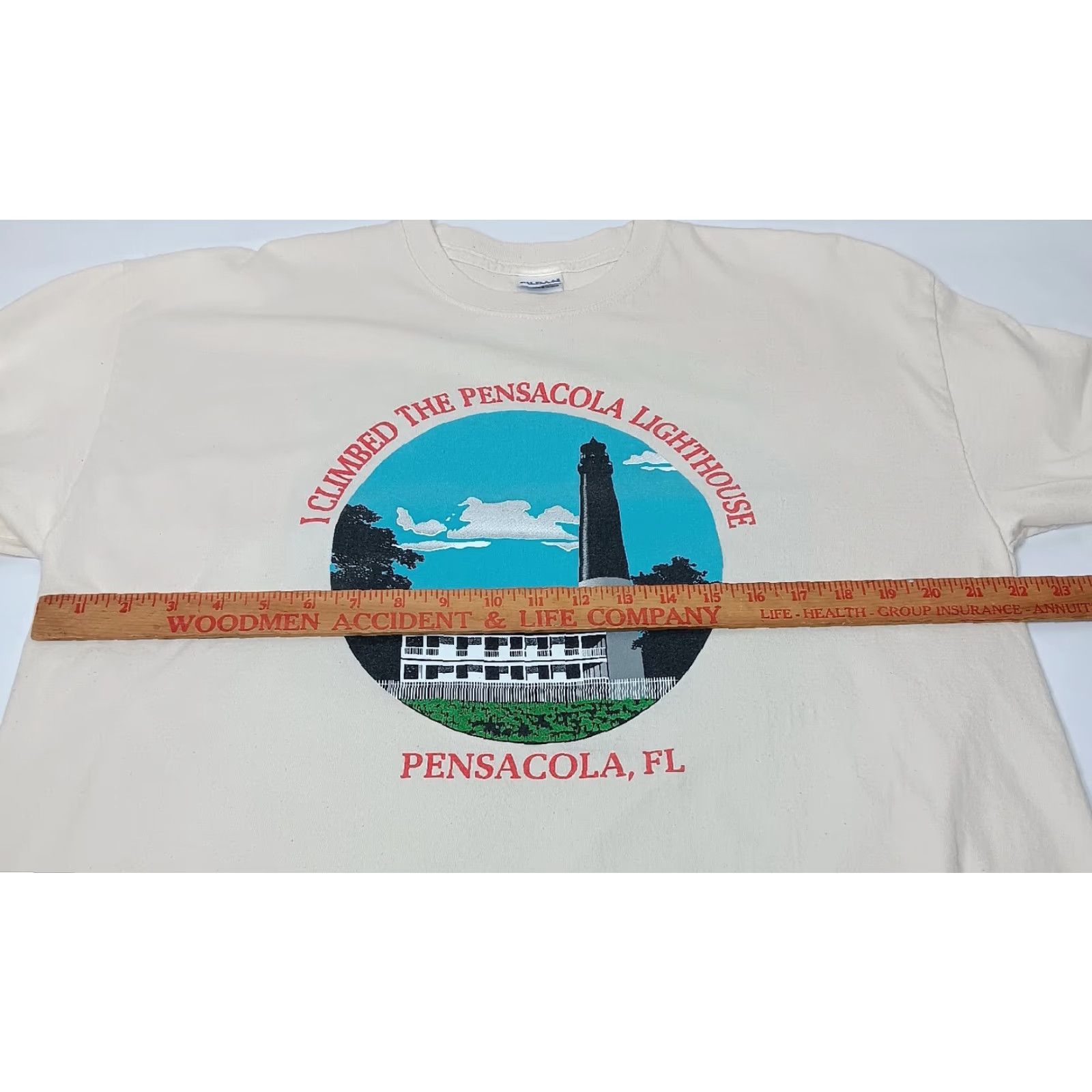 Gildan Gildan Ultra Cotton Shirt Men XL I Climbed The Pensacola Lighthouse Travel Florida Nautical Tourist Crew Neck Short Sleeve Natural/Off-white Size US XL / EU 56 / 4 - 5 Thumbnail