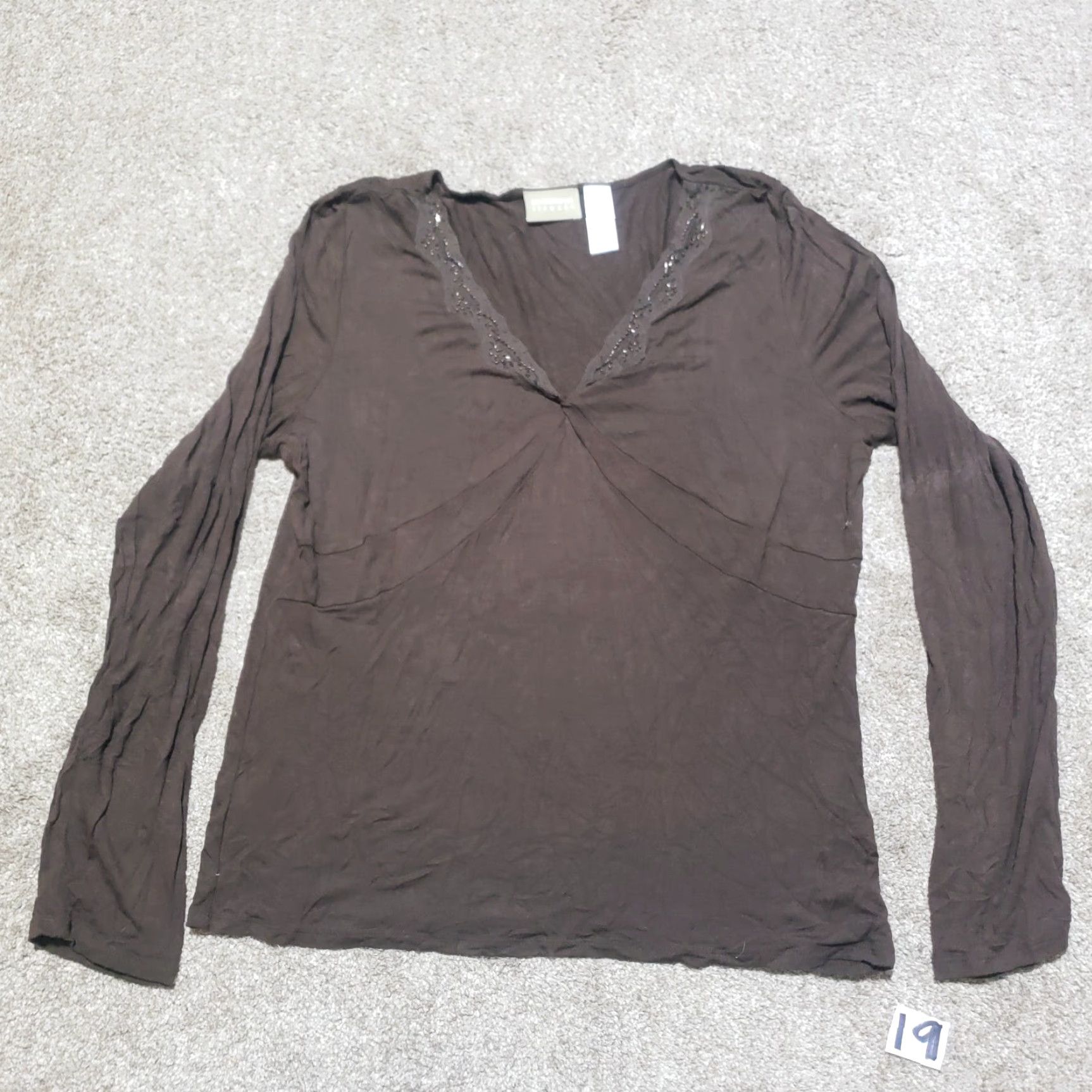 Liz Claiborne Liz Claiborne Shirt Adult Women XL Brown Solid Classic Crew Neck Lightweight Breathable 90s? Size XL / US 12-14 / IT 48-50 - 2 Thumbnail