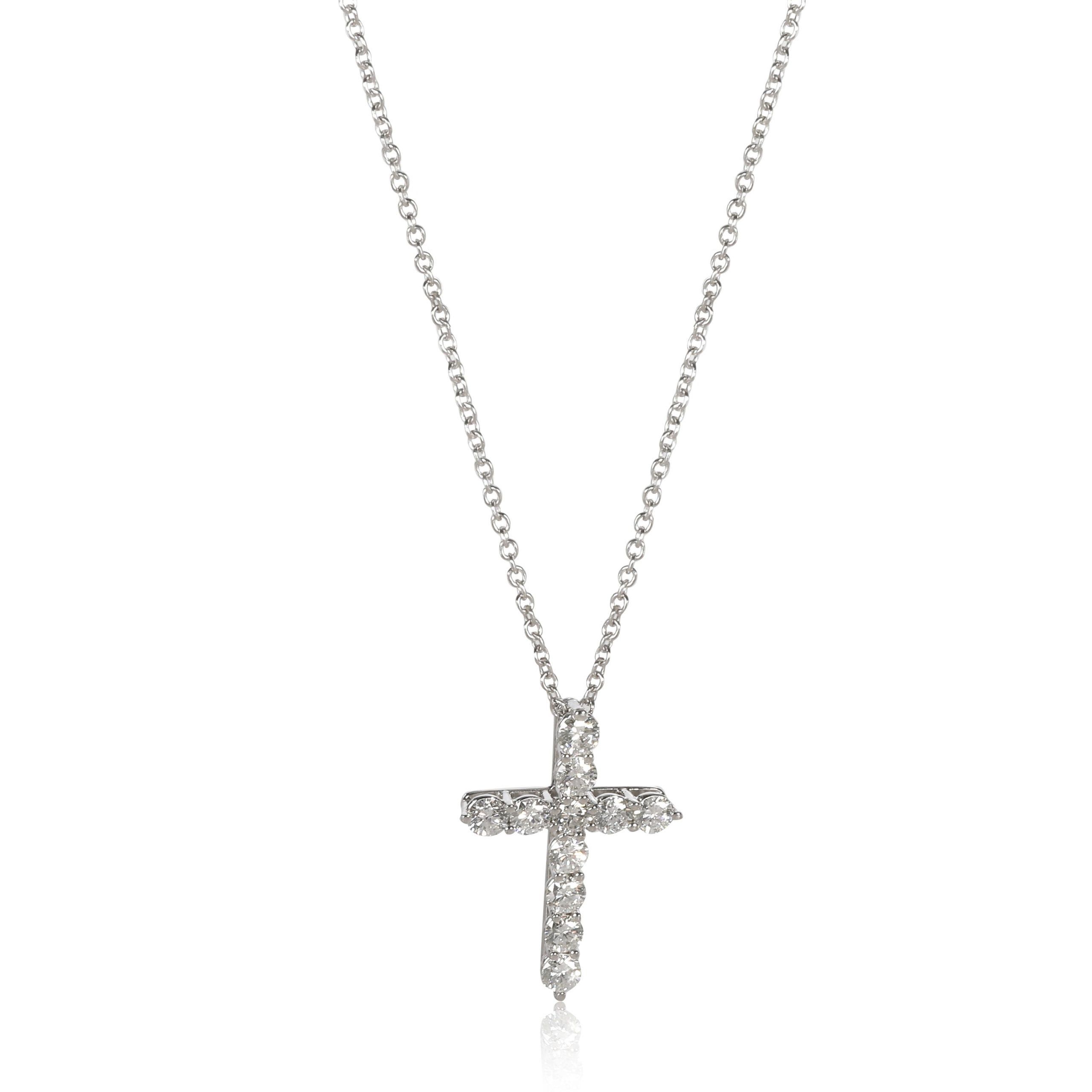 image of Tiffany Co Tiffany & Co. Diamond Cross Necklace In Platinum 0.55 Ctw in Silver, Women's