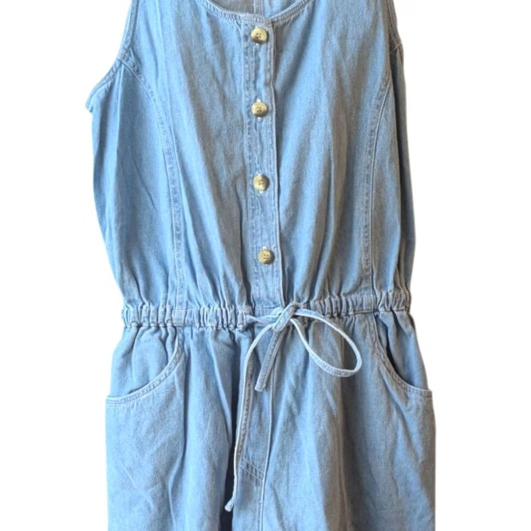 Vintage AIM Sport Romper One-Piece Womens Sz Med Chambray 100% Cotton Cinch Waist Y2K EUC Blue VTG Men’s? Size 32" / US 10 / IT 46 - 2 Thumbnail