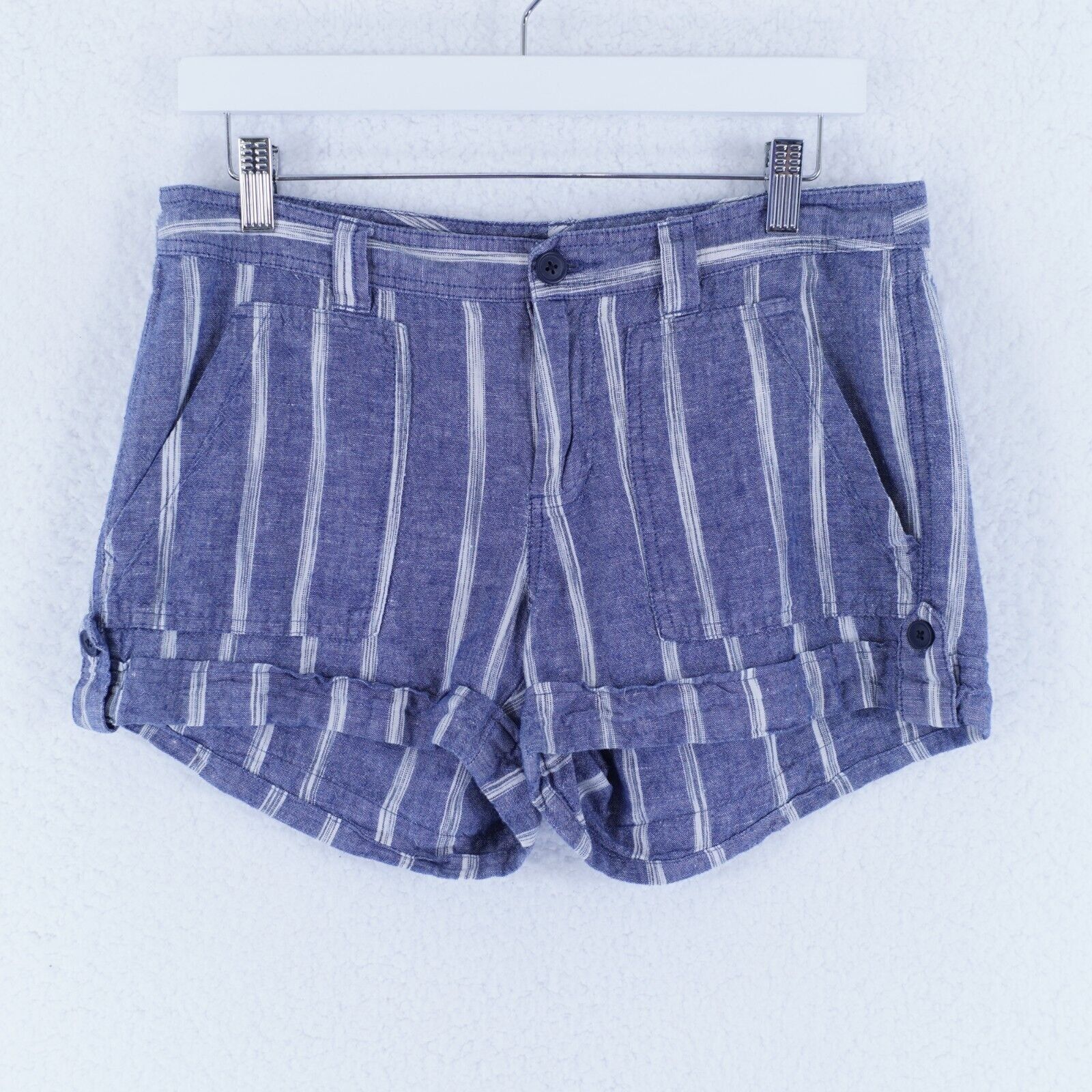 Gap Gap Blue Striped Linen Cotton Rolled Tab Shorts Size 6 Low R Size 28" / US 6 / IT 42 - 1 Thumbnail