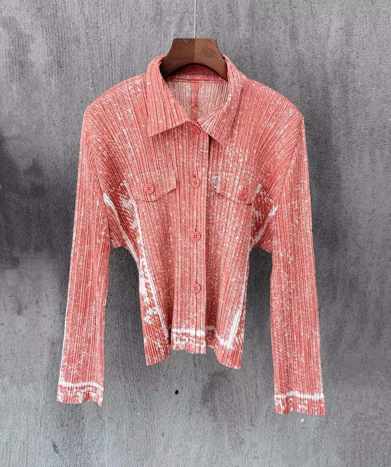Issey Miyake PleatsPlease Pink Denim Shirt - dmc