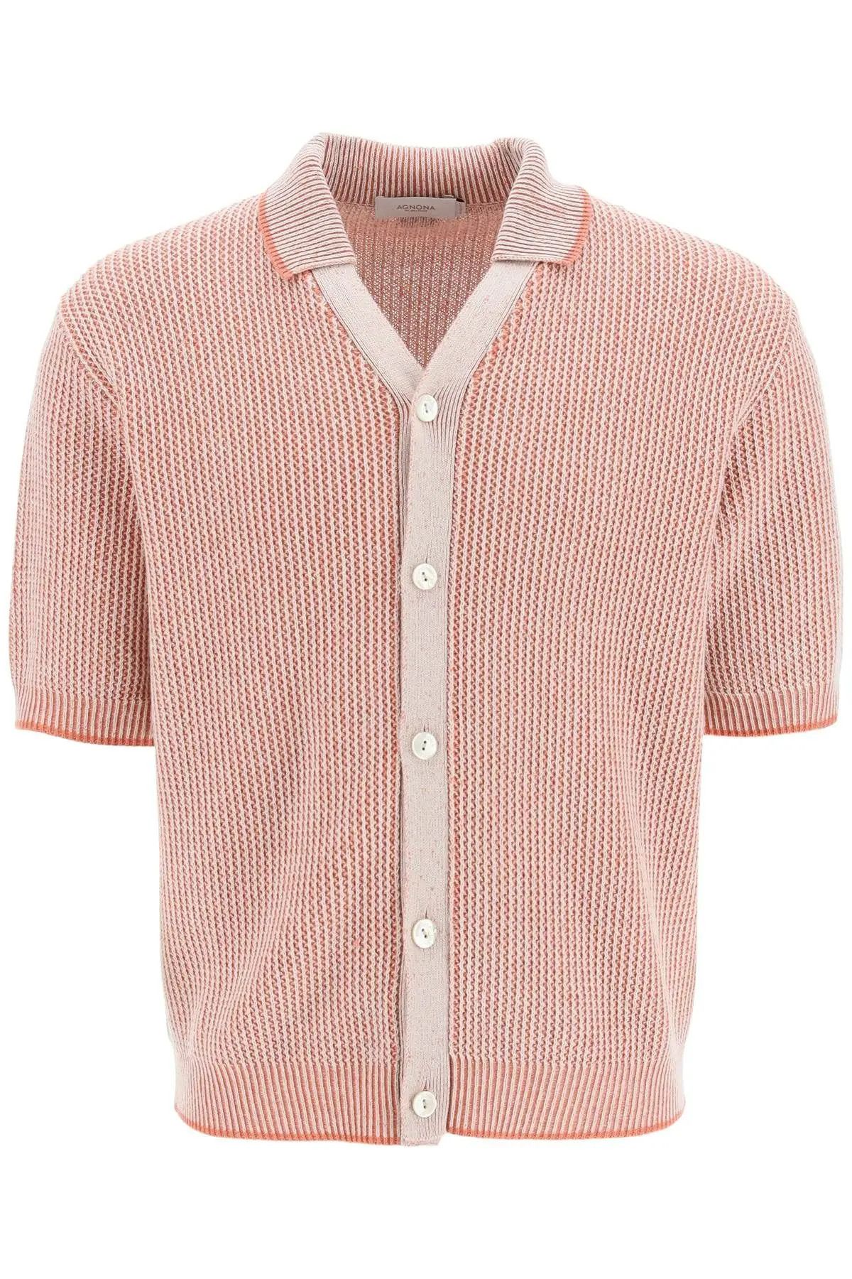 image of Agnona O1S22I1N0224 Short-Sleeved Linen Cardigan White/red/orange, Men's (Size Medium)