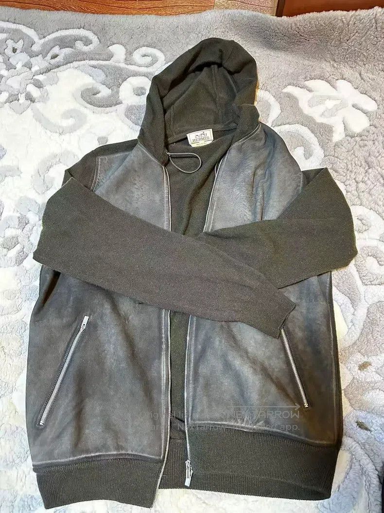 Hermes Hermes Leather jacket with hooded outerwear Size US XL / EU 56 / 4 - 1 Thumbnail