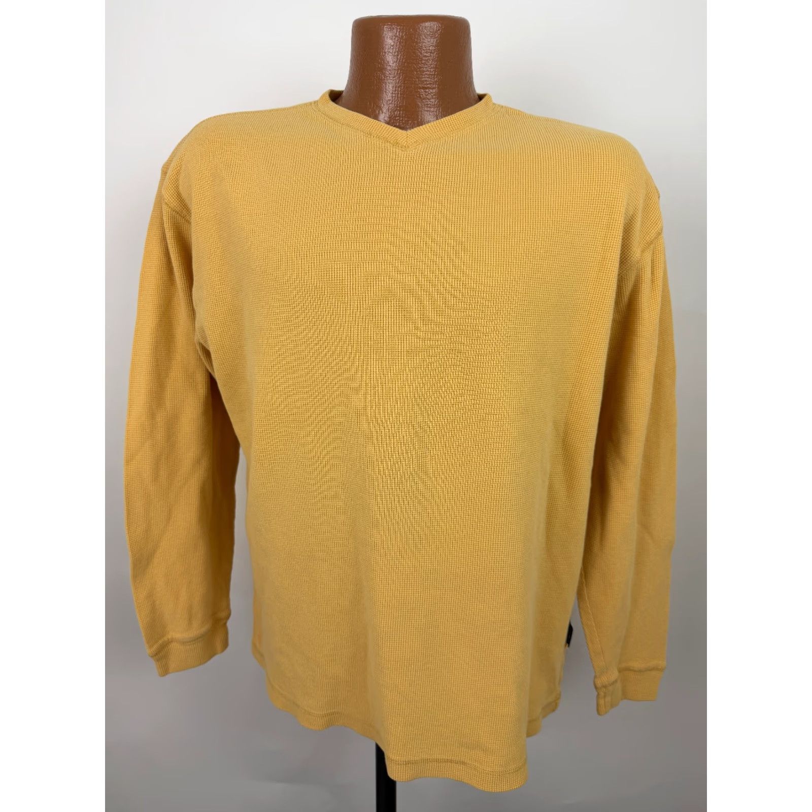 Buttero VINTAGE Structure Waffle-Knit Shirt Men M V-Neck Yellow 90s Grunge Hipster Outdoor Mens Size US M / EU 48-50 / 2 - 2 Thumbnail