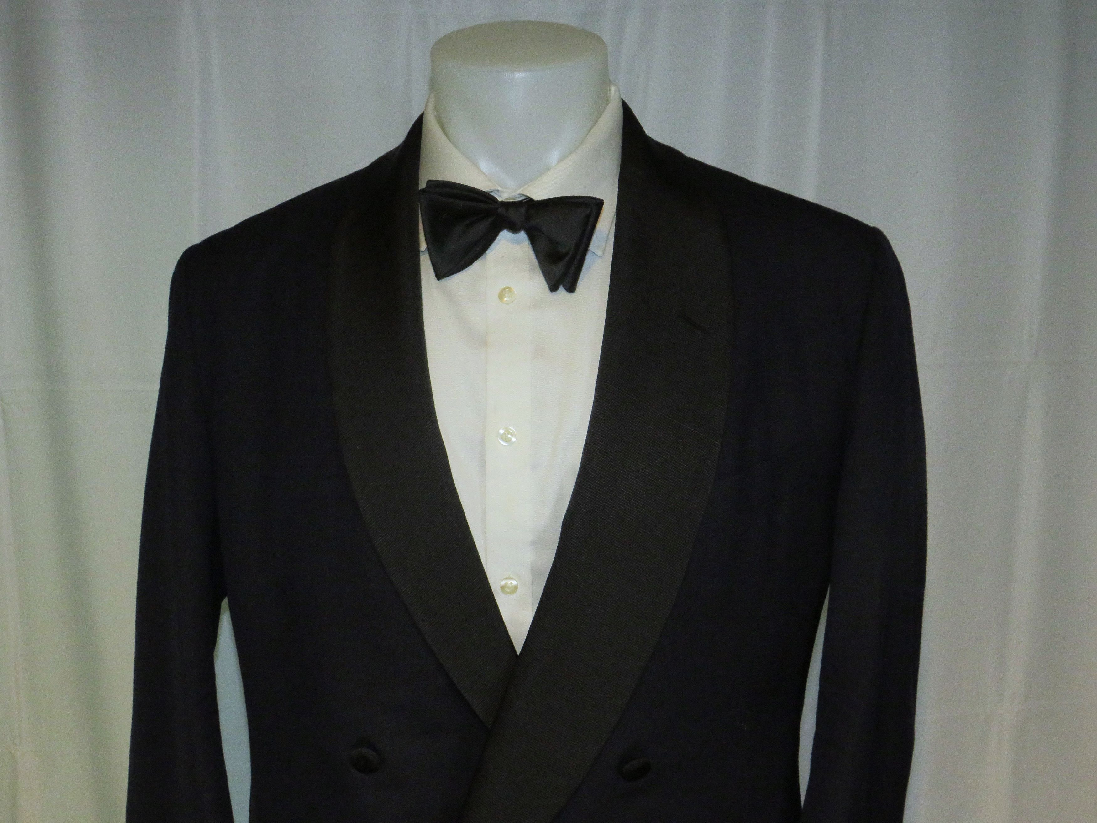 Alan Flusser Bespoke Navy Herringbone Shawl Collar One Button Tuxedo 40R Size 40R - 4 Thumbnail