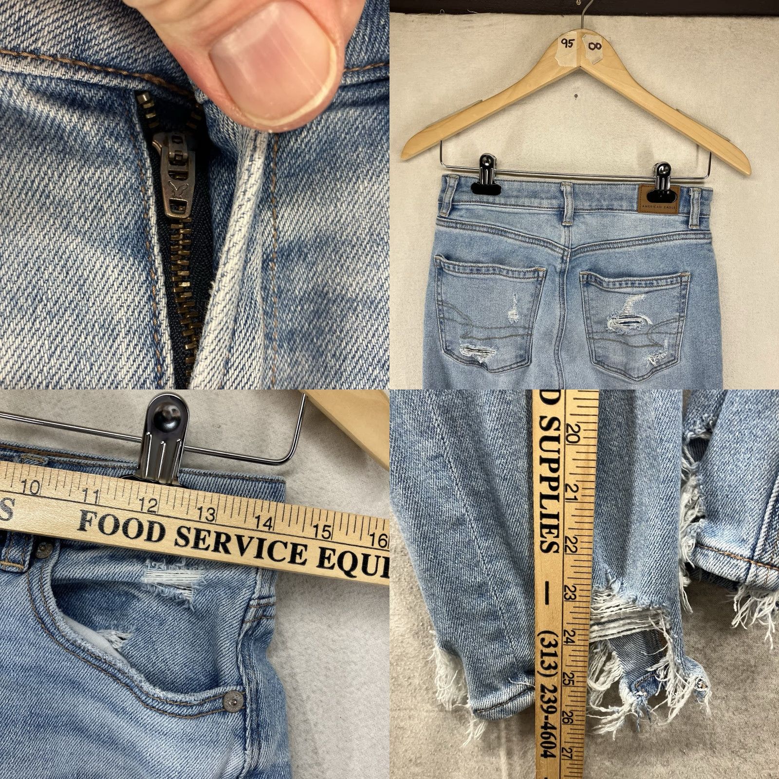 Vintage Women's American Eagle Stretch Mom Jean Size 2 Short 28x26 Distressed Blue Denim Size 26" / US 2 / IT 38 - 9 Thumbnail