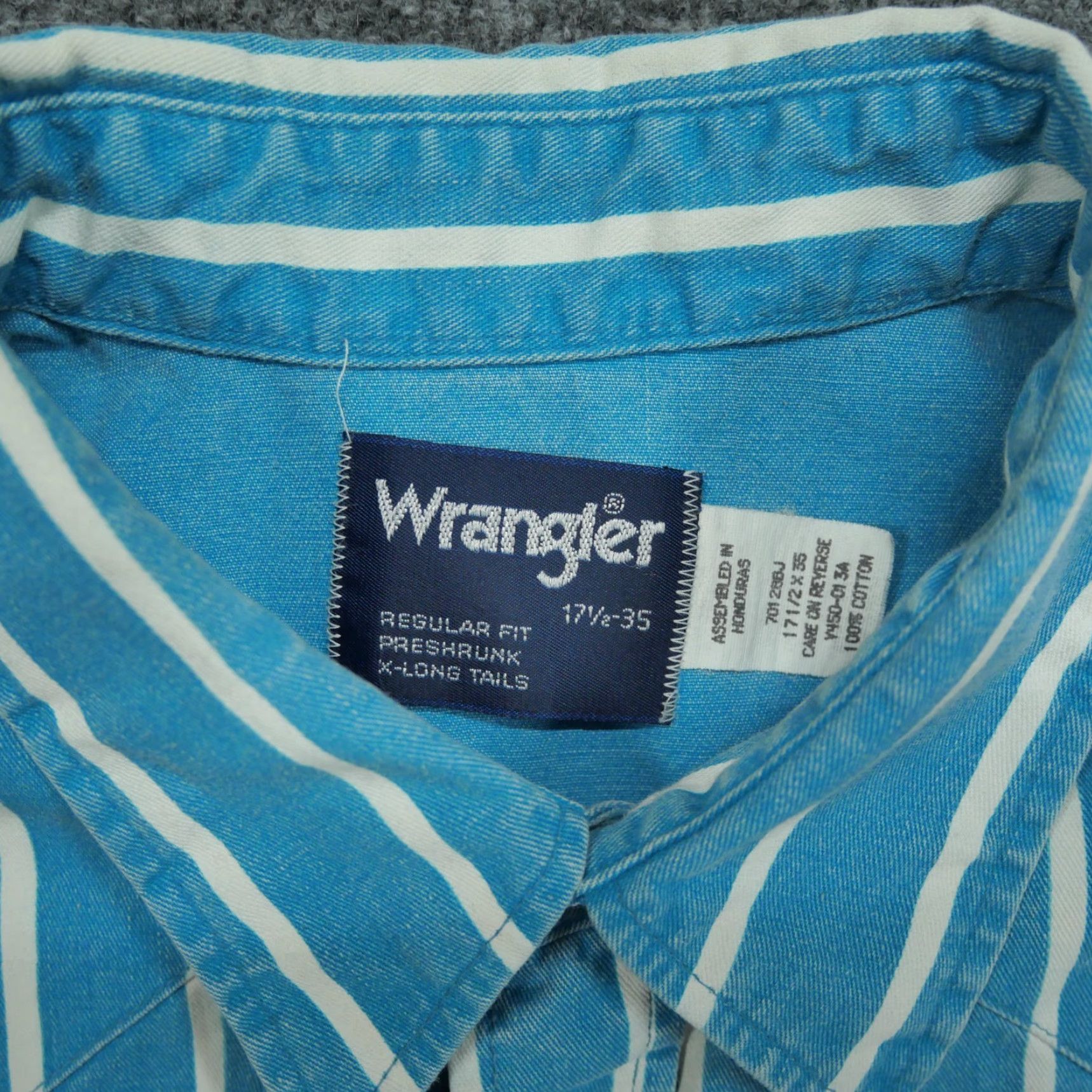 Wrangler VINTAGE Wrangler Shirt Mens 2XL Blue 90s Western Striped Button-Up Canvas Long Sleeve Pockets Size US XXL / EU 58 / 5 - 4 Thumbnail