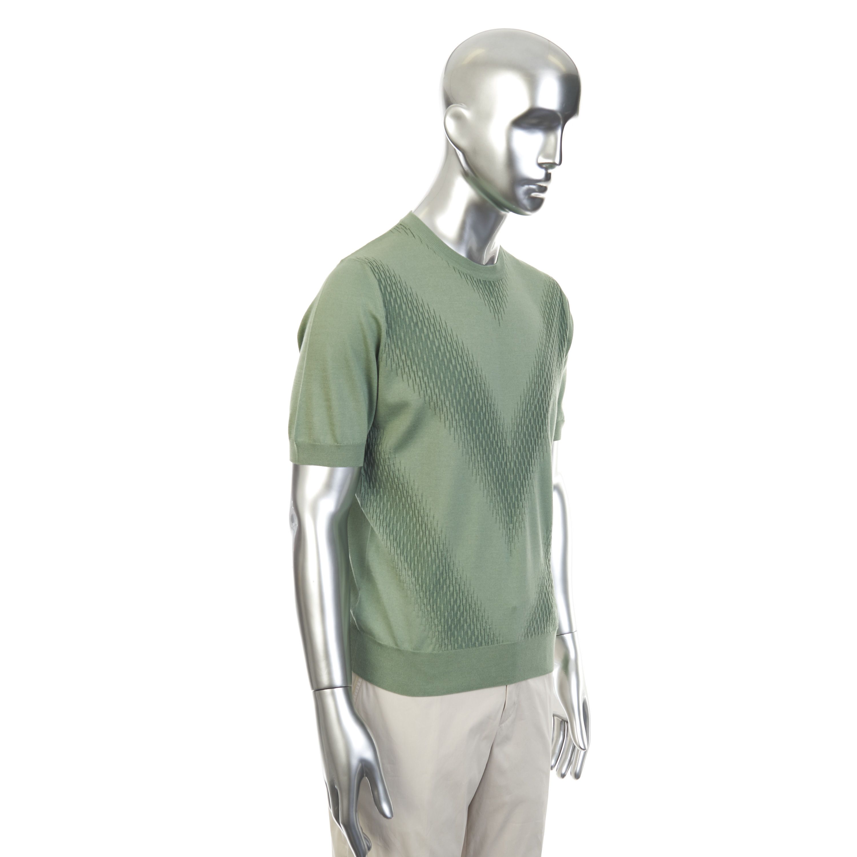 Zilli Thyme Green Casual Short Sleeves Sweater with V Patern Size US M / EU 48-50 / 2 - 5 Thumbnail