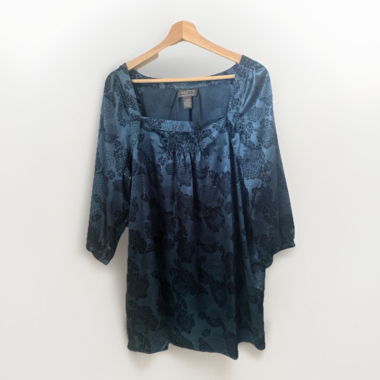 Other Motto Dress Peasant Blue Satin Puff Sleeve Boho Babydoll Size XL / US 12-14 / IT 48-50 - 1 Thumbnail