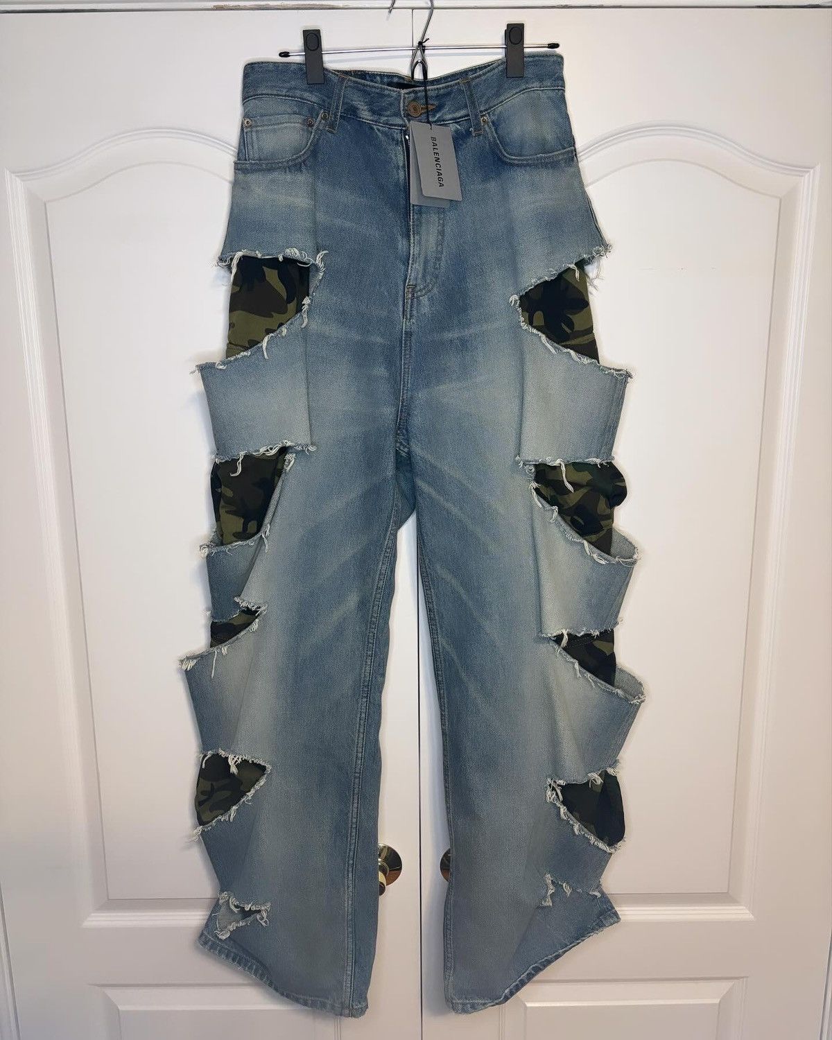 FW21 slashed layer denim camo cargo pants