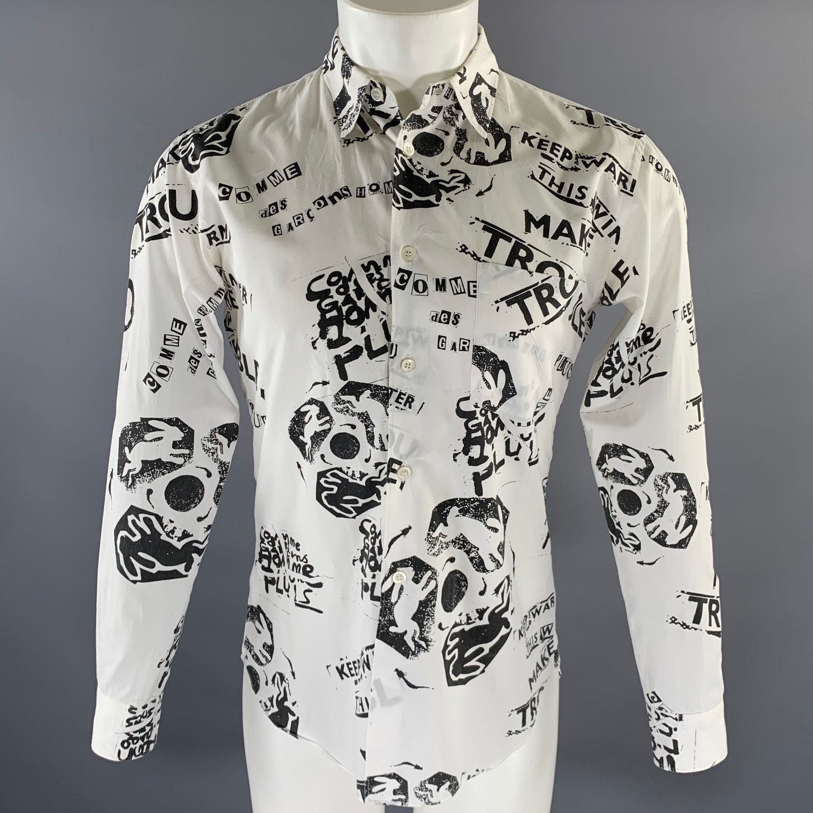 Comme des Garcons Homme Plus Size S White Black Graphic Long Sleeve Shirt Size US S / EU 44-46 / 1 - 1 Thumbnail