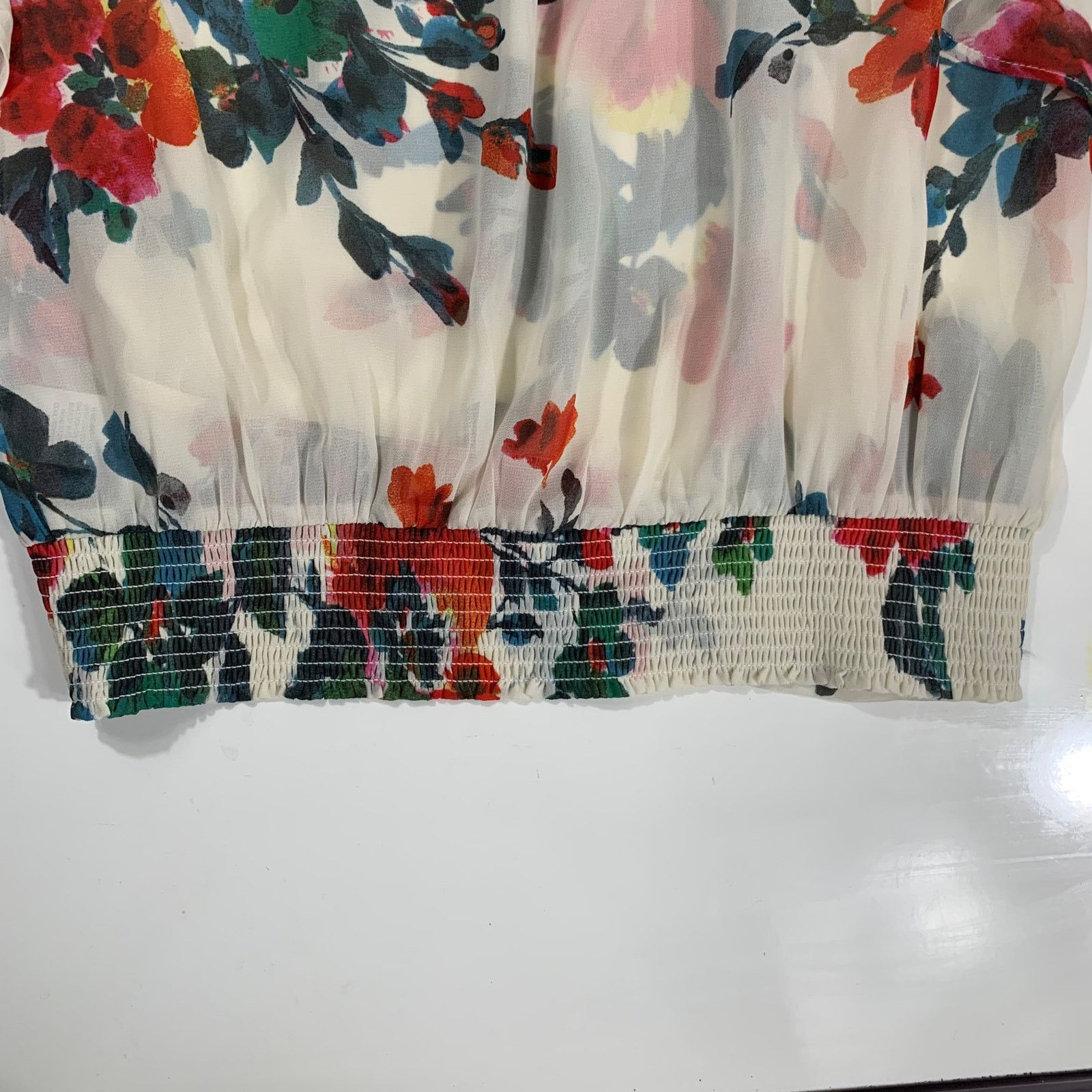 Other Black Rainn Tops Blouse White Floral Chiffon Ruffles Size S / US 4 / IT 40 - 6 Thumbnail