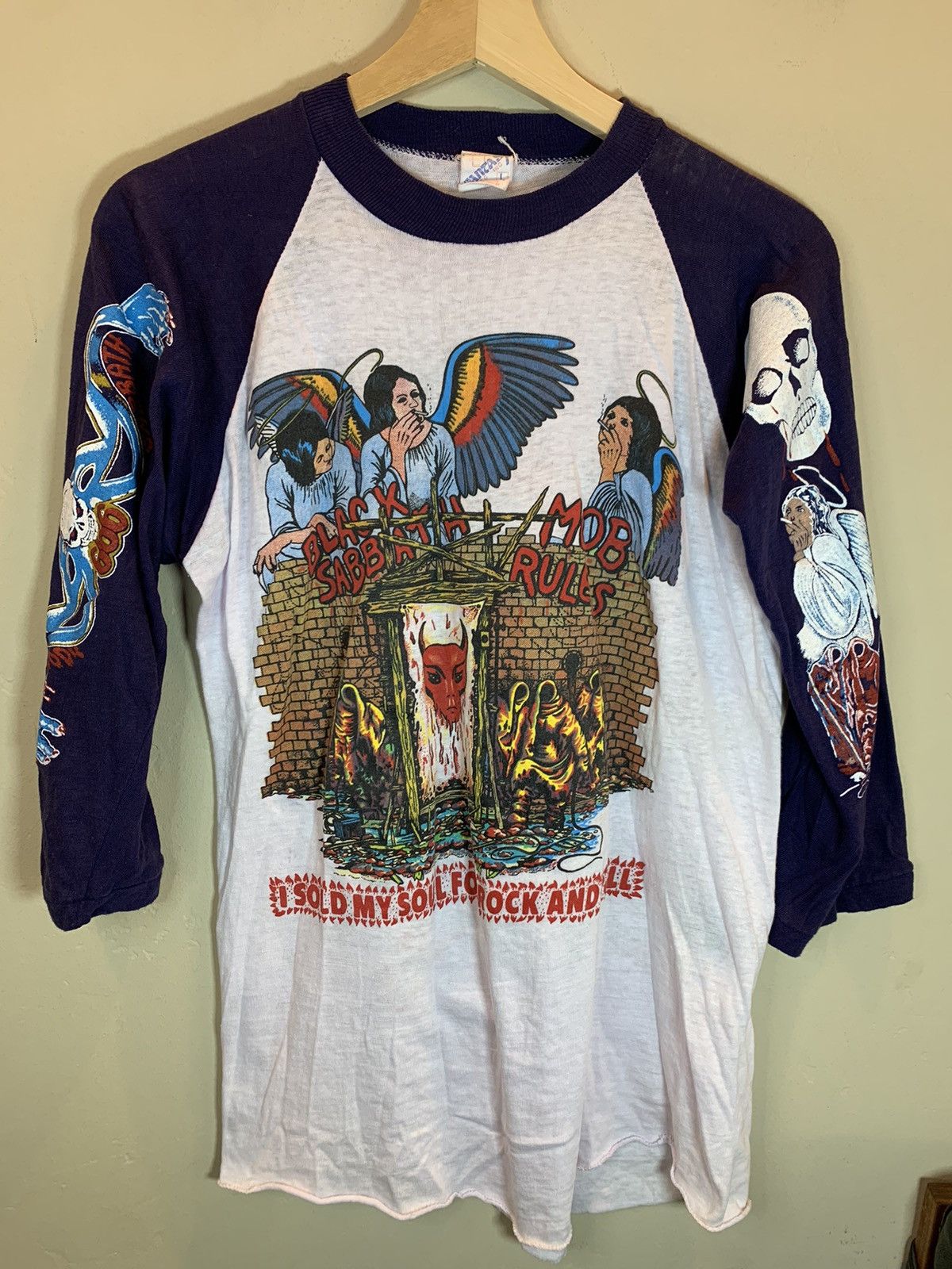 Band Tees × Black Sabbath × Vintage RARE* Vintage 1981 Black Sabbath Mob Rules Ozzy Raglan Shirt Size US L / EU 52-54 / 3 - 1 Thumbnail