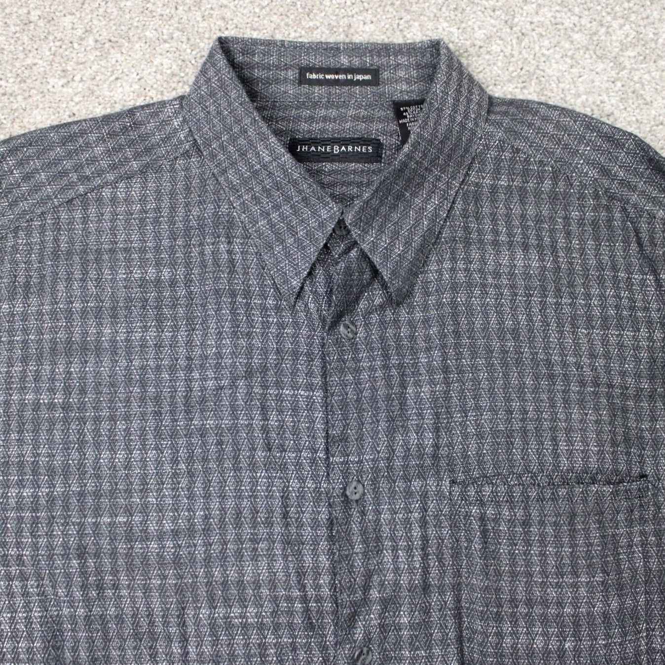 Vintage Jhane Barnes Shirt Mens XL Gray Geometric Cotton/Rayon Long Sleeve Button-Down Collar Size US XL / EU 56 / 4 - 5 Thumbnail