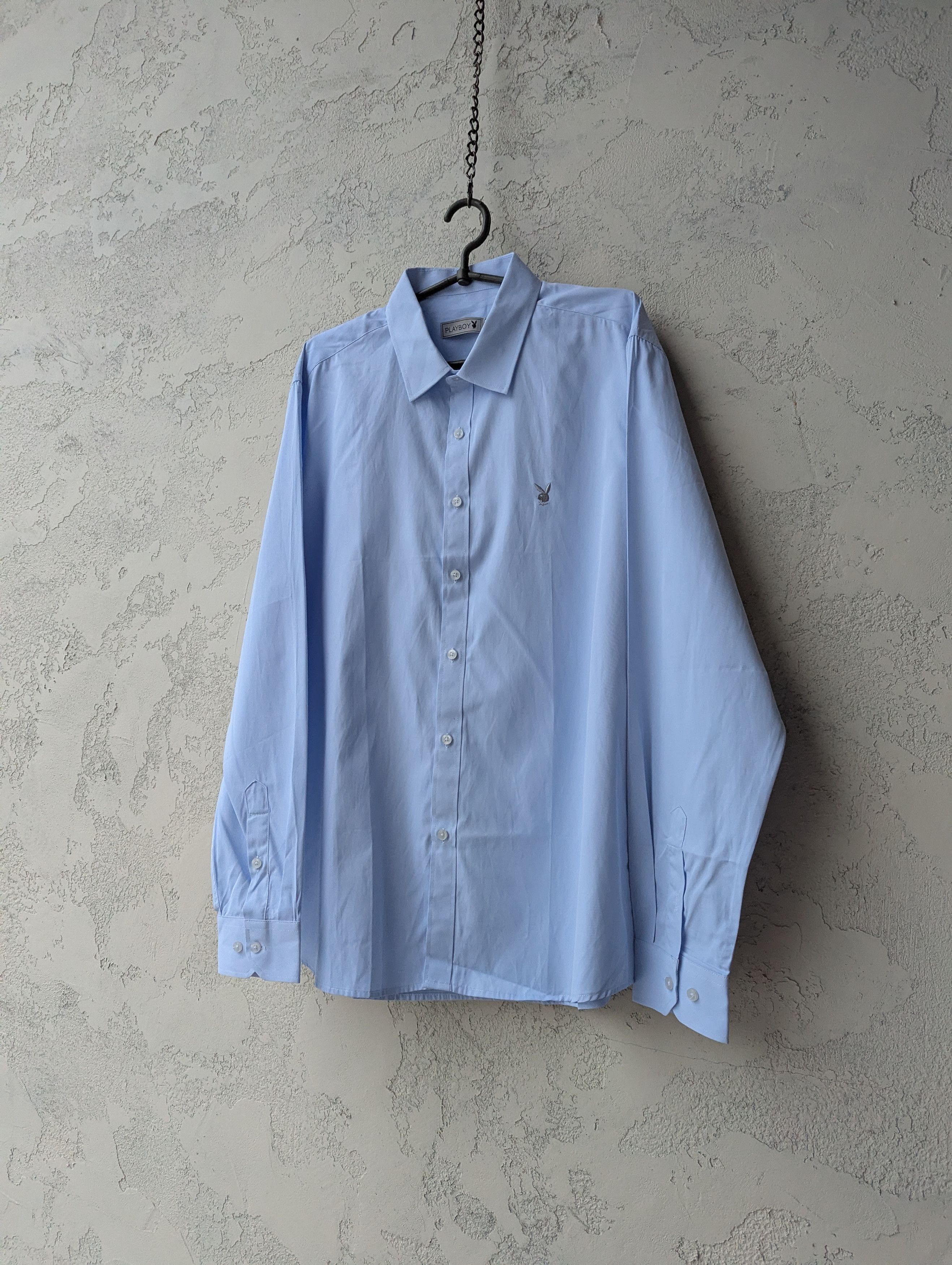 Playboy Playboy Vintage Light Blue Dress Shirt Subtle Bunny Logo Size US XXL / EU 58 / 5 - 1 Thumbnail
