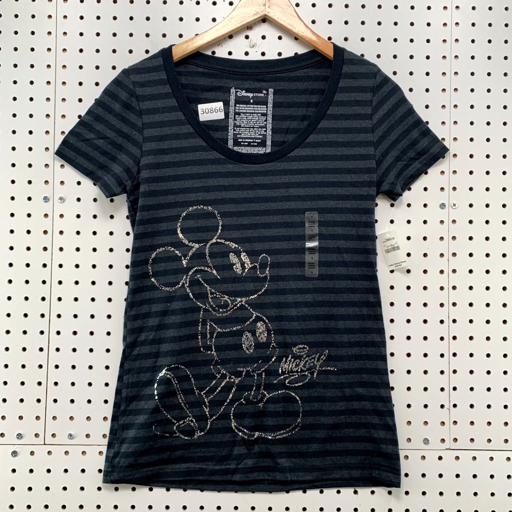 Disney Disney Mickey Mouse Shirt Womens Small Gray Striped NWT Cotton T-Shirt, VINTAGE? No, 15X25.5 (clarify size). Size S / US 4 / IT 40 - 2 Thumbnail