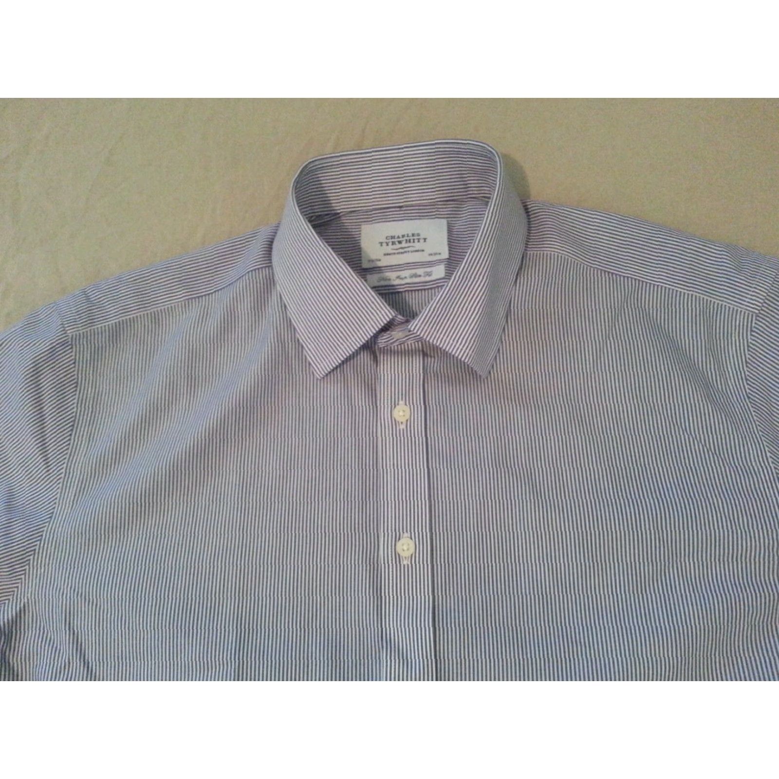 Charles Tyrwhitt VINTAGE Charles Tyrwhitt Dress Shirt 17 1/2 36 Blue Stripes Cotton Mens Shirt Size 46R - 3 Thumbnail