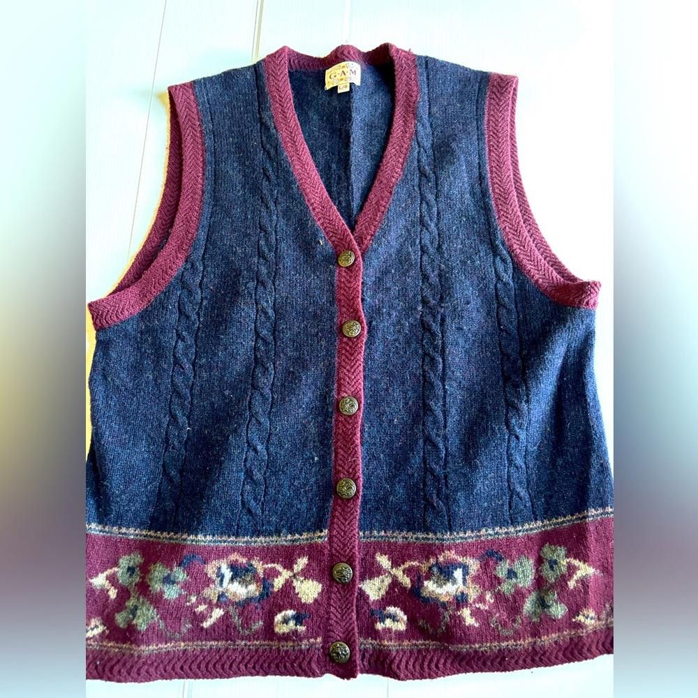 Designer Vintage 100% Wool Embroidered Vest Size L / US 10 / IT 46 - 1 Thumbnail