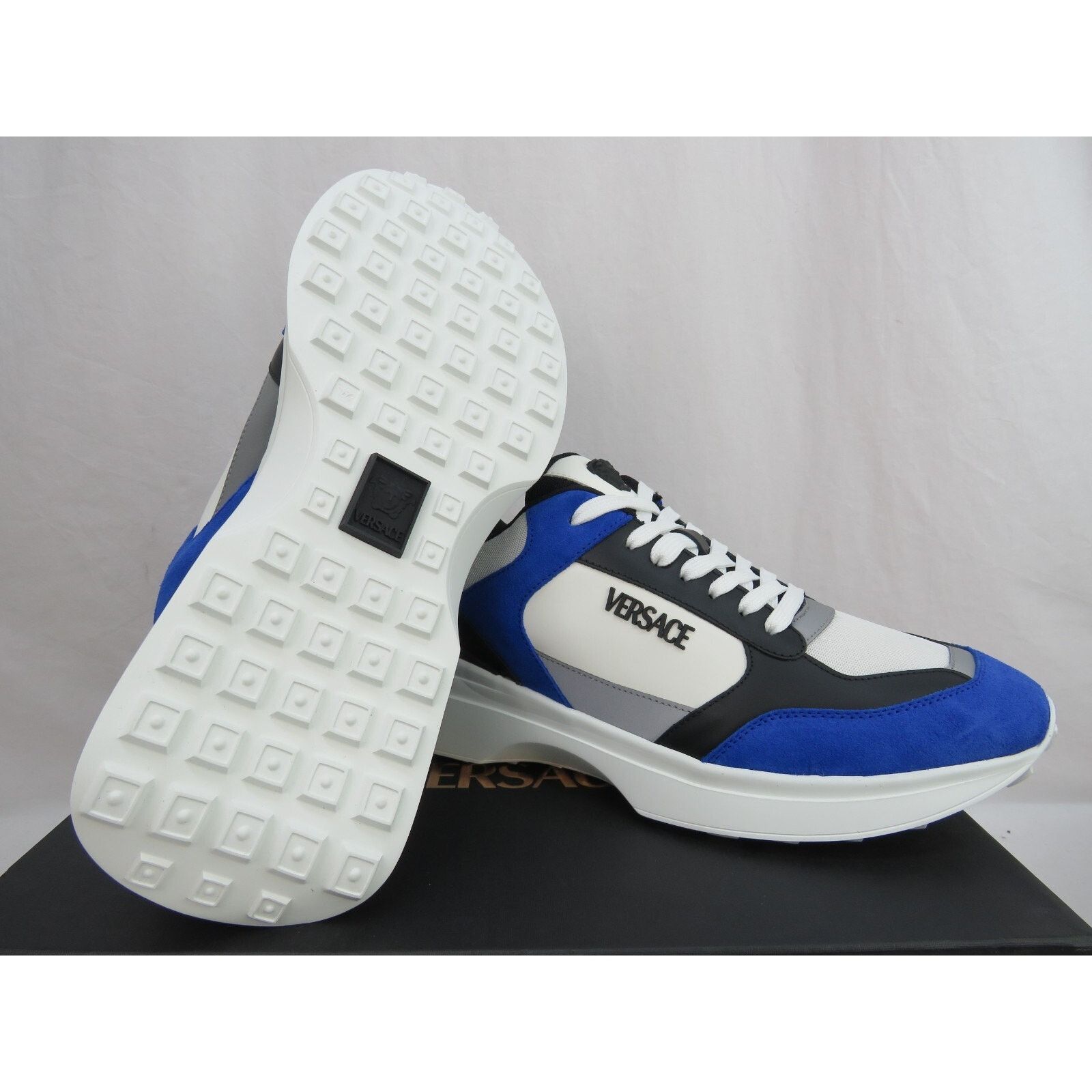 Versace VERSACE BLUE WHITE LEATHER MEDUSA HEAD PLATFORM SNEAKERS 45 Size US 12 / EU 45 - 10 Thumbnail