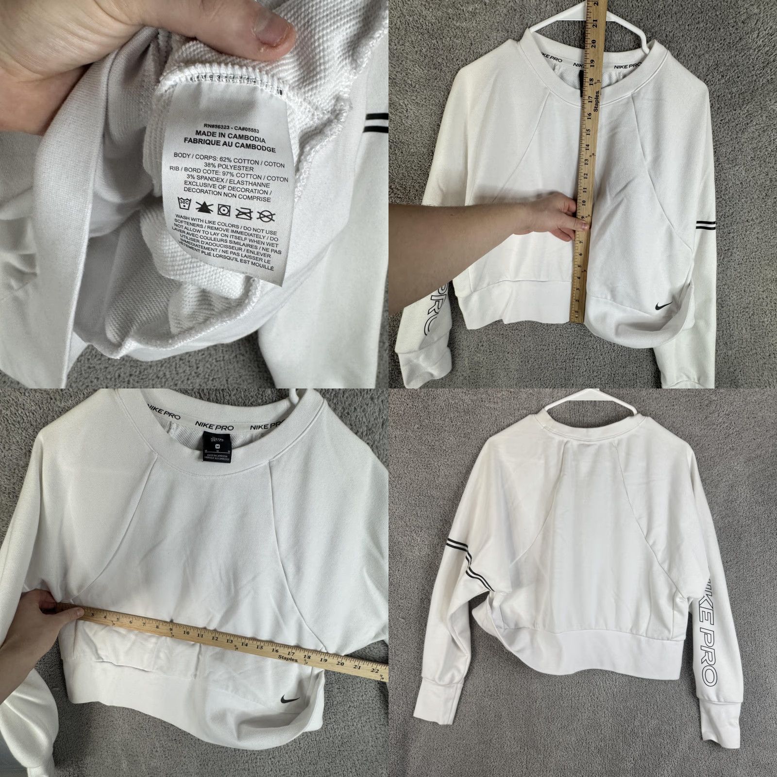 Nike Nike Dri-FIT Sweatshirt Womens Medium White Cropped Crewneck Pullover Logo Stripes Athletic Sports Size M / US 6-8 / IT 42-44 - 8 Thumbnail