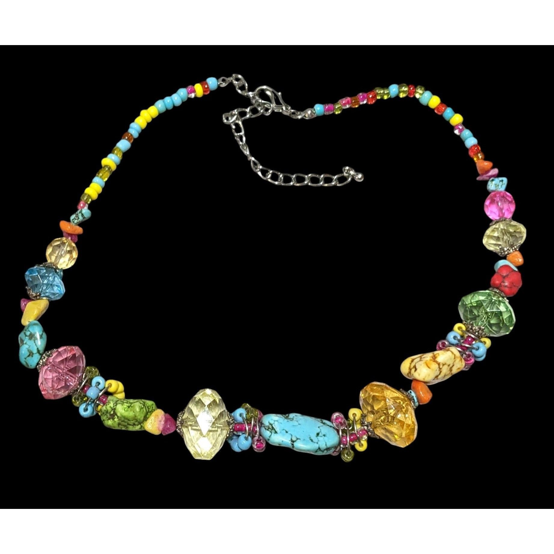 Other Vintage Candycore Rainbow Glass Stone Beaded Necklace Size ONE SIZE - 1 Thumbnail