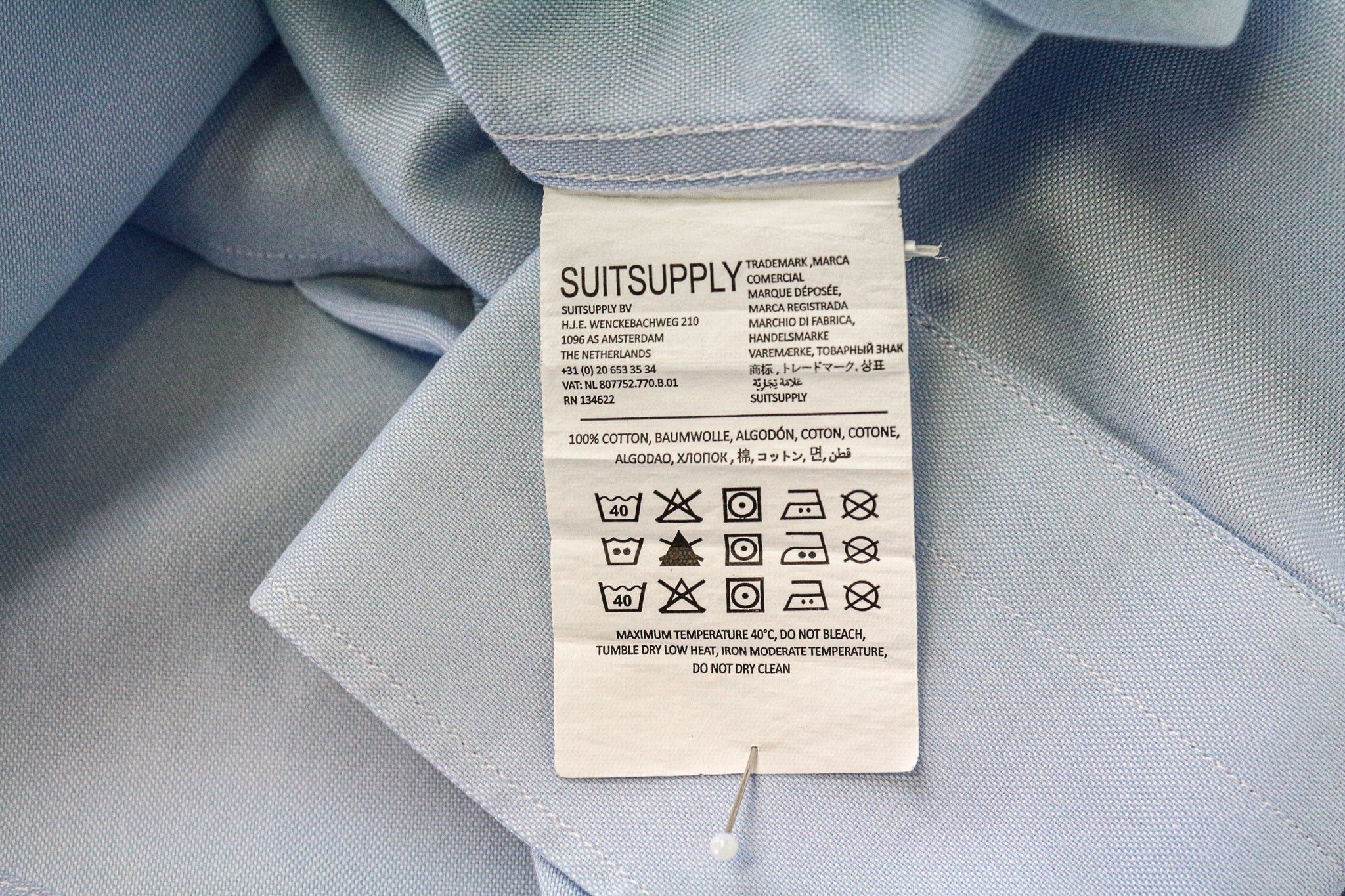 Suitsupply 41L/16L Slim Blue Cotton Button-Up Shirt 78465 Size 40R - 6 Thumbnail