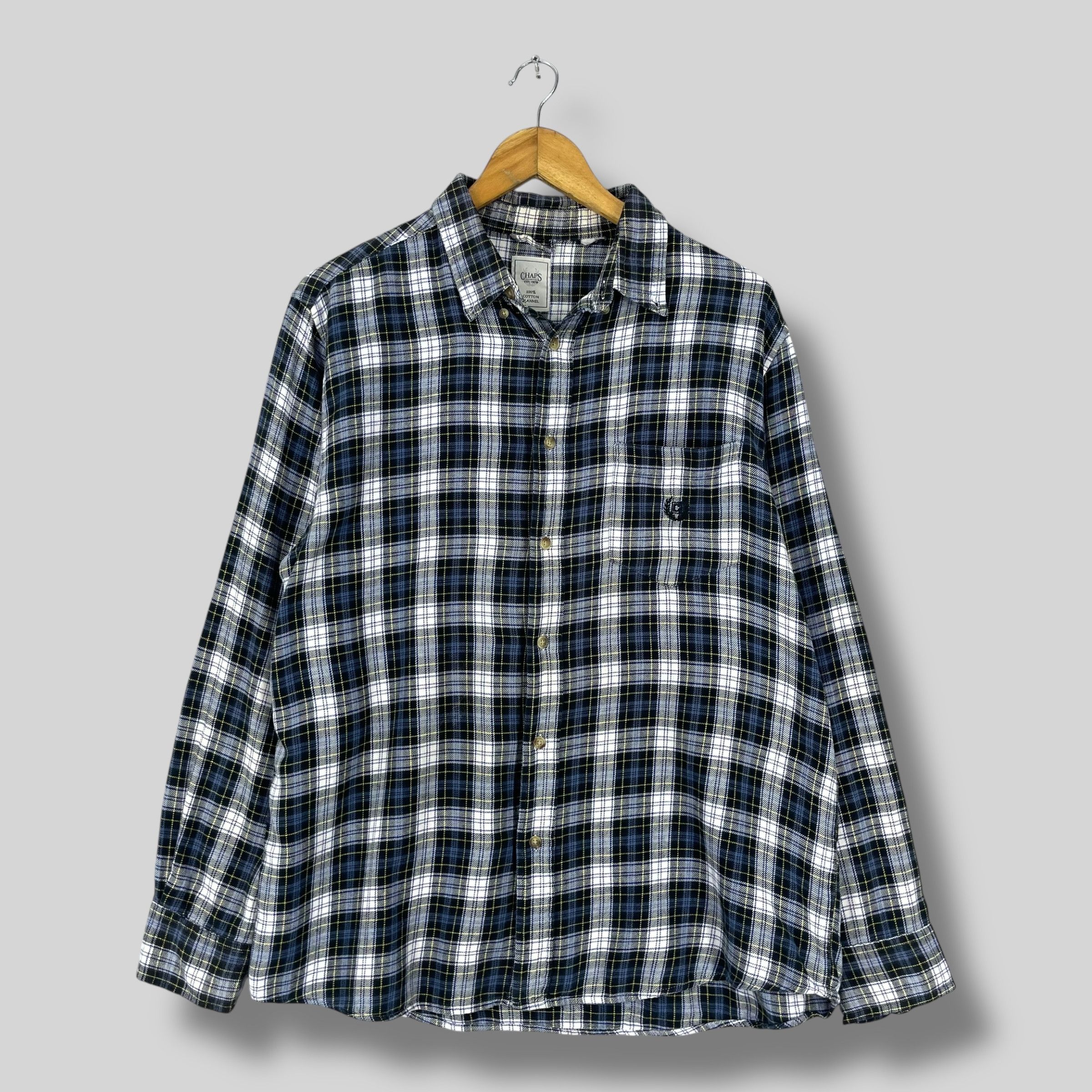 Flannel Vintage CHAPS Checkered Tartan Blue Distressed Flannel Size US L / EU 52-54 / 3 - 1 Thumbnail