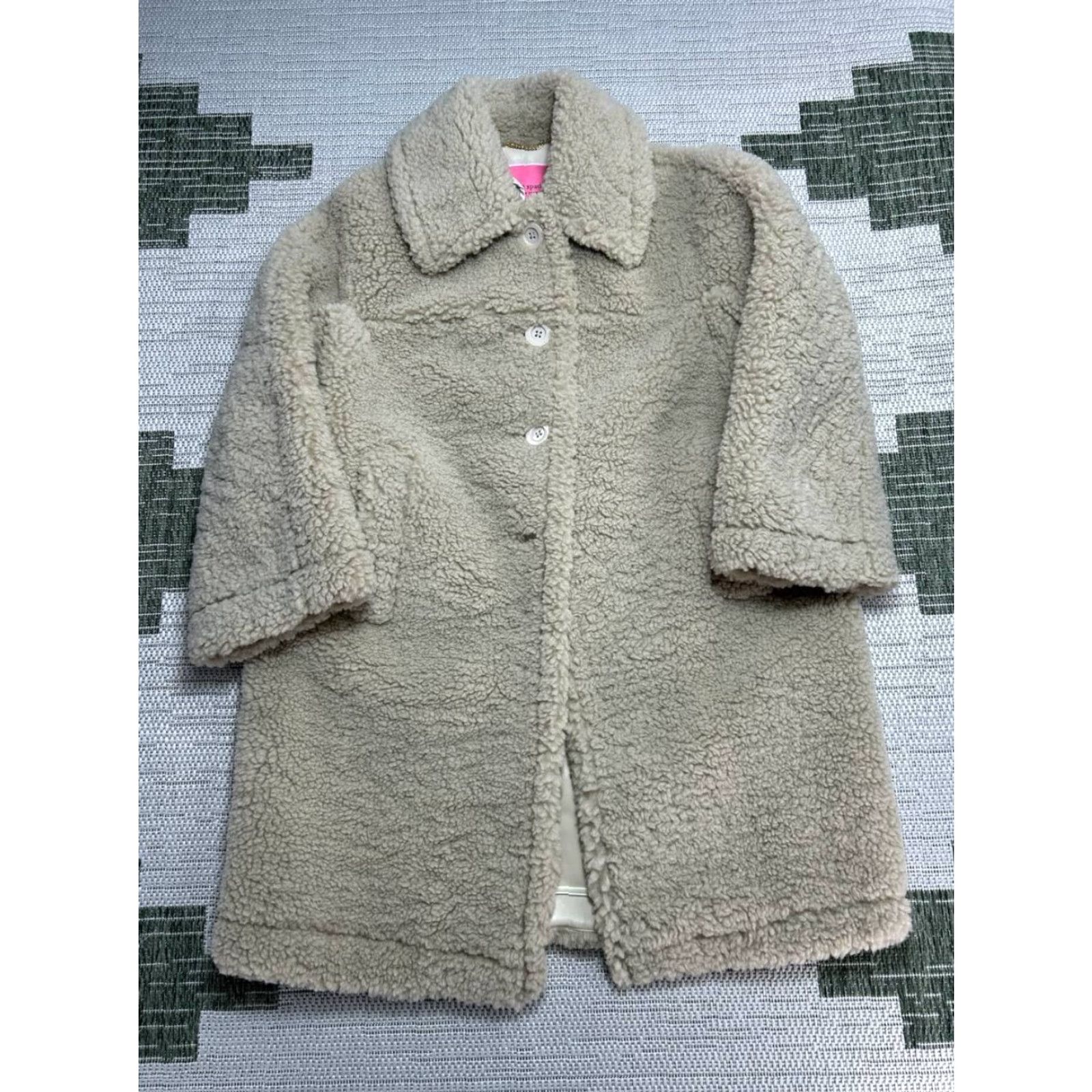 Vintage kate spade new york Faux Shearling Coat Womens Large Beige Oversized Fit Single Breasted Jacket/Coat Size L / US 10 / IT 46 - 2 Thumbnail