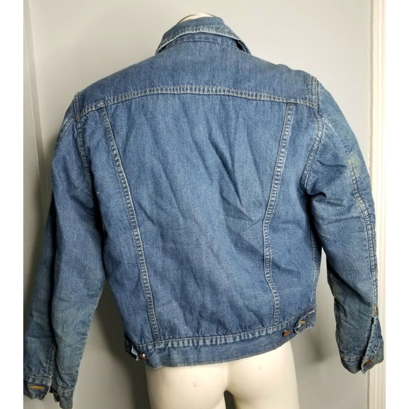Denime Vintage Shepler's Denim Trucker Jacket M Men Casual Grunge Distressed Well Worn Size US 31 - 3 Thumbnail