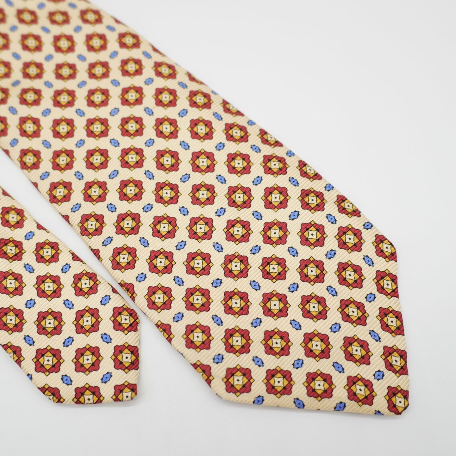 Lands' End Land's End Yellow Red Blue Geometric Print Silk Tie Size ONE SIZE - 1 Thumbnail