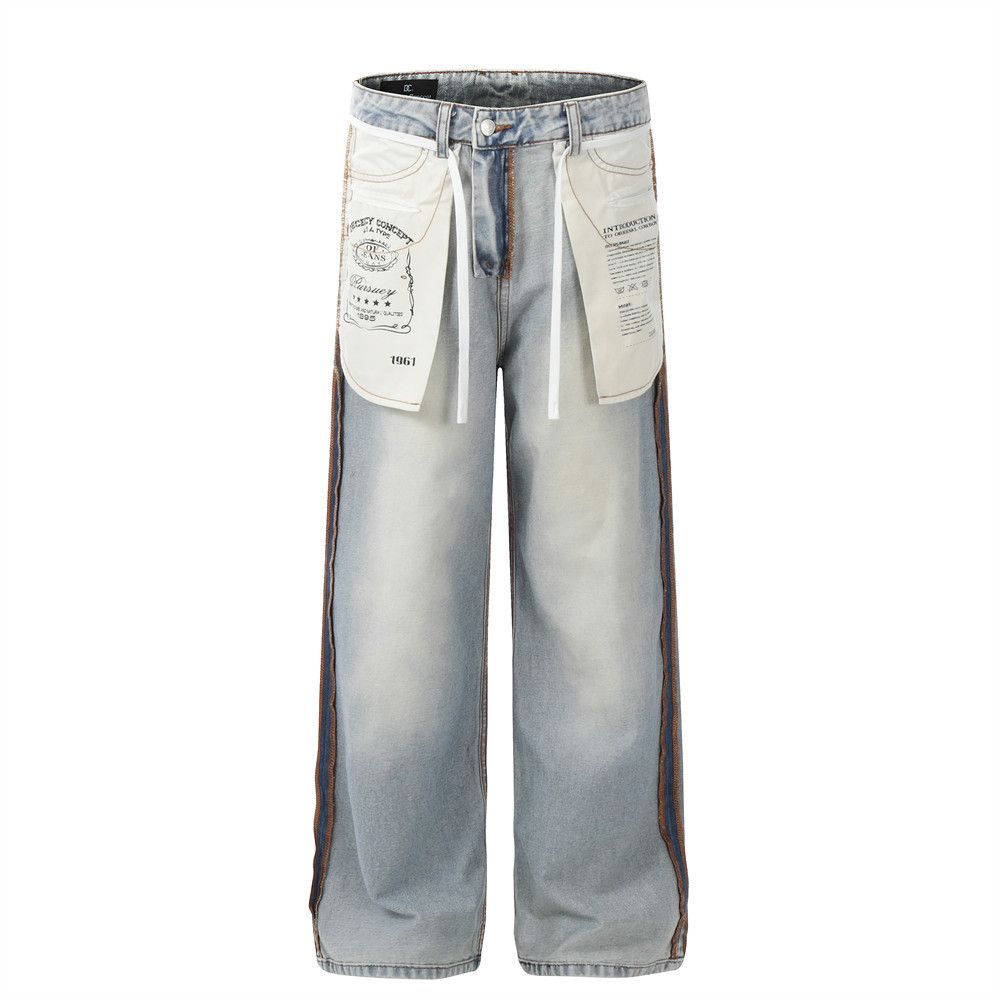 Japanese Brand × Vintage Street men's loose hip-hop straight stitching washed jeans Size US 32 / EU 48 - 1 Thumbnail