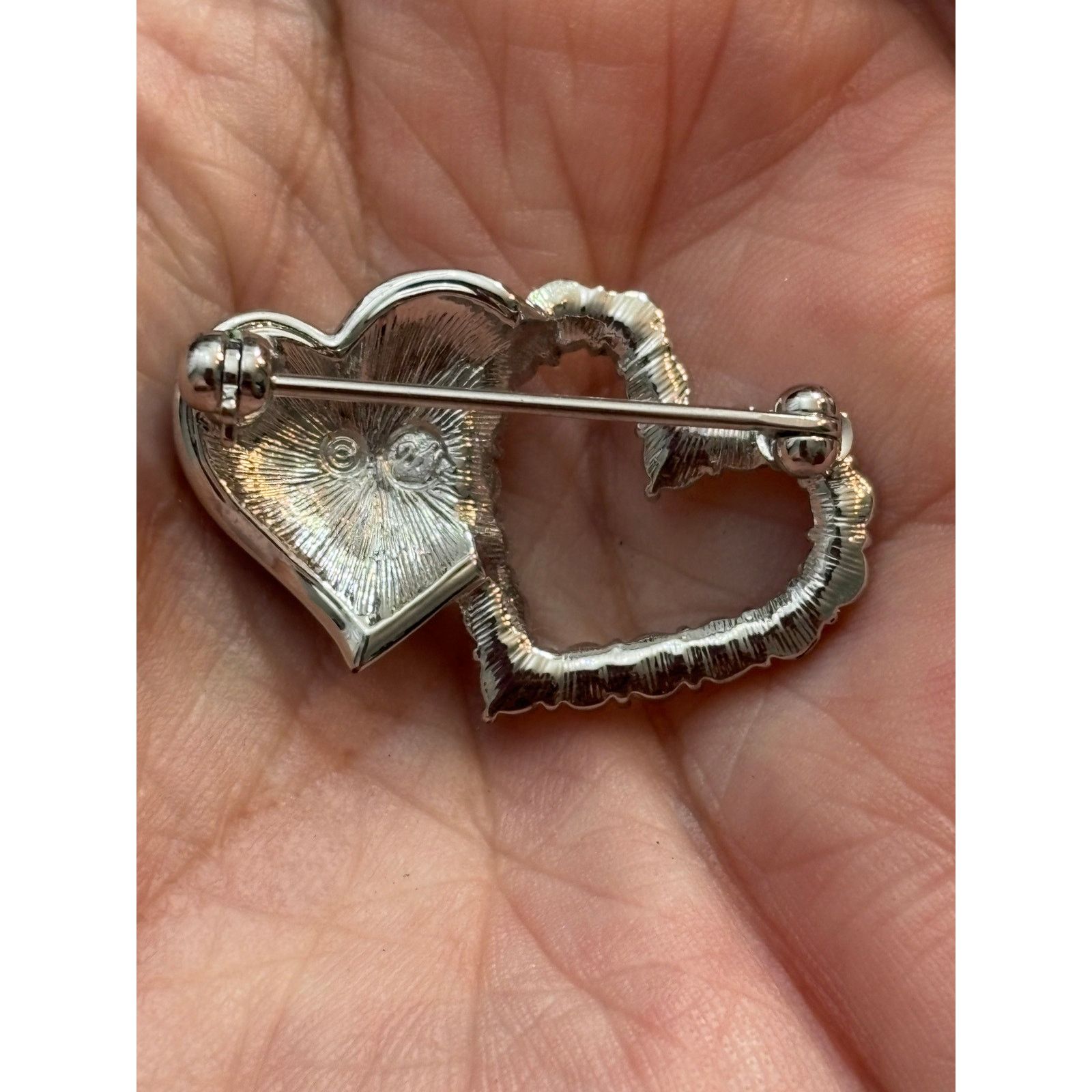 Swarovski Swarovski Double Heart Crystal Brooch Silver Tone Size ONE SIZE - 2 Thumbnail