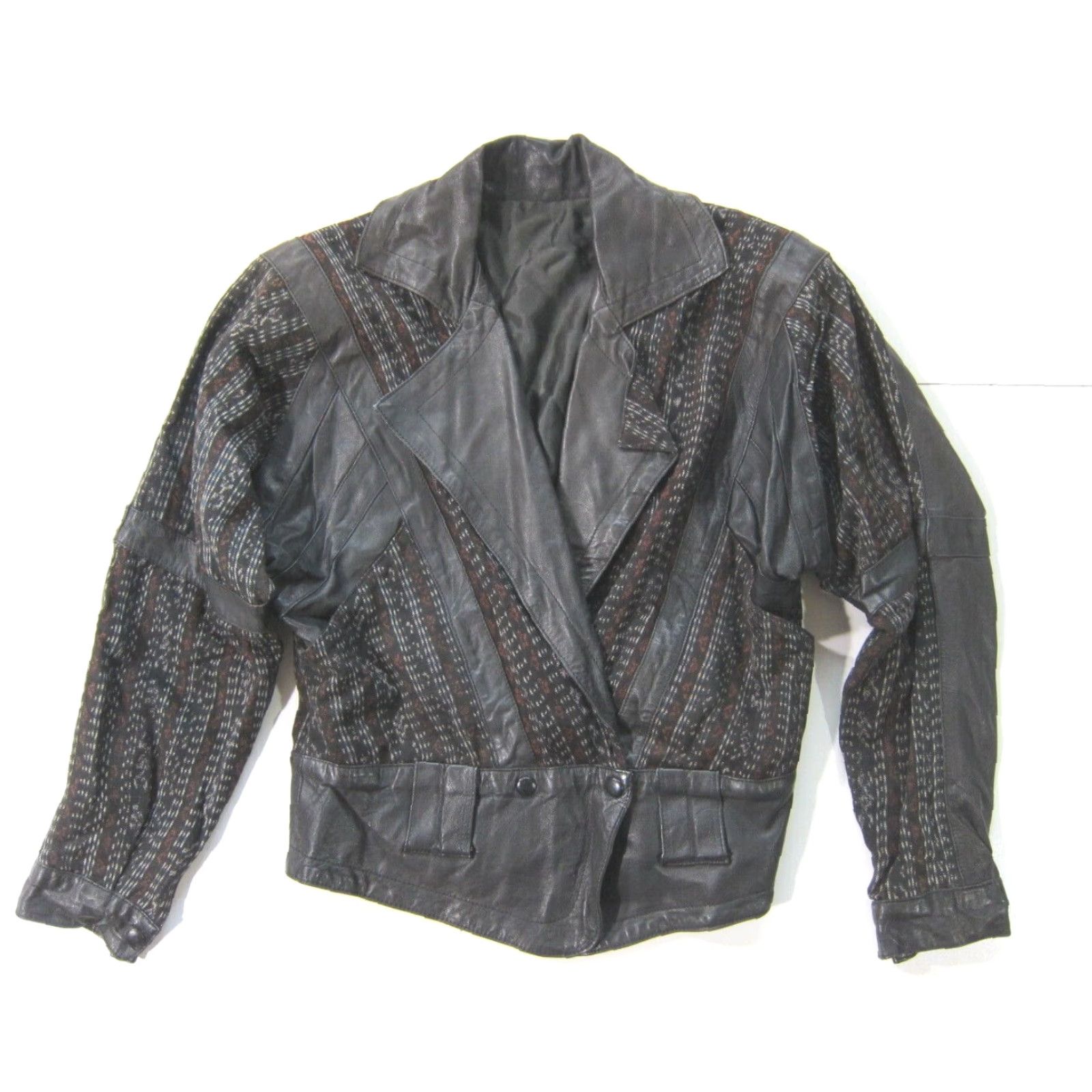 Vintage VINTAGE World Arts Santa Fe Black Leather Cotton Textile Moto Jacket Women S-M Size M / US 6-8 / IT 42-44 - 2 Thumbnail