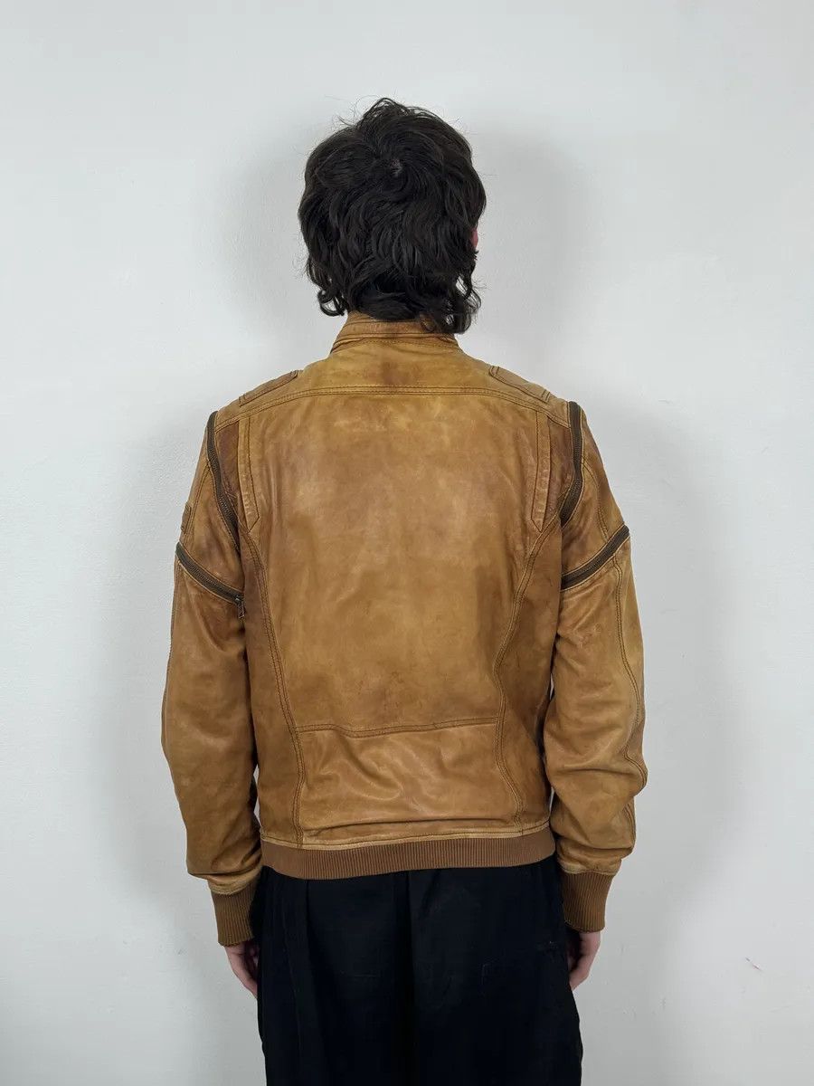 Diesel 2000s Diesel Sun Faded Brown Multi-Zip Leather Jacket Size US M / EU 48-50 / 2 - 3 Thumbnail