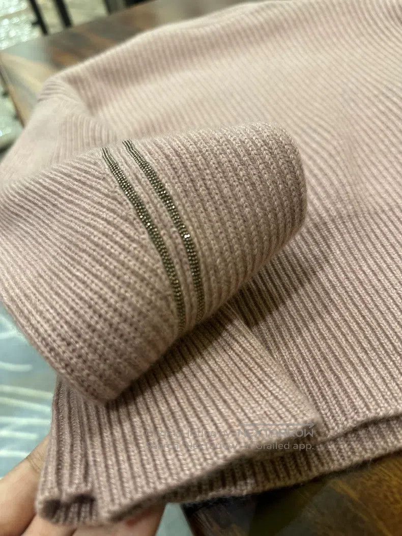 Brunello Cucinelli Brunello Cucinelli Pearly Beaded Cashmere Sweater, Pink Ve Size XXS / US 00 / IT 34 - 7 Thumbnail