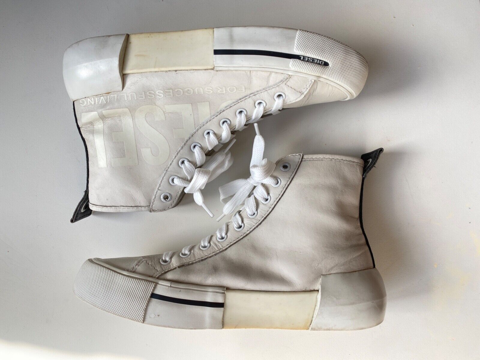 Diesel White Leather High Top Sneakers size 7