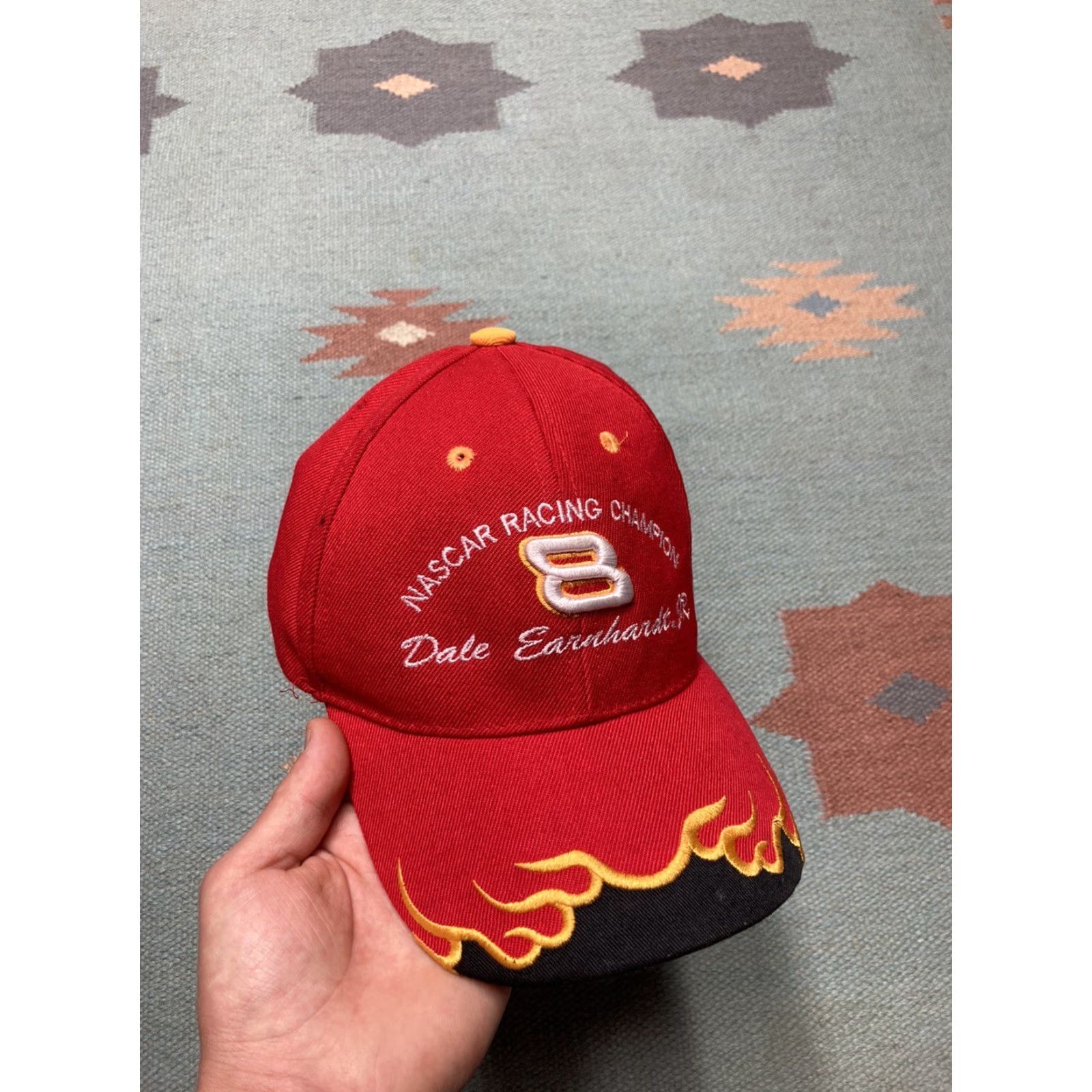 Champion Dale Earnhardt Jr hat flames Y2K NASCAR strapback cap racing Champion EUC Red Adjustable Men Cap Hairstyle? Size ONE SIZE - 2 Thumbnail