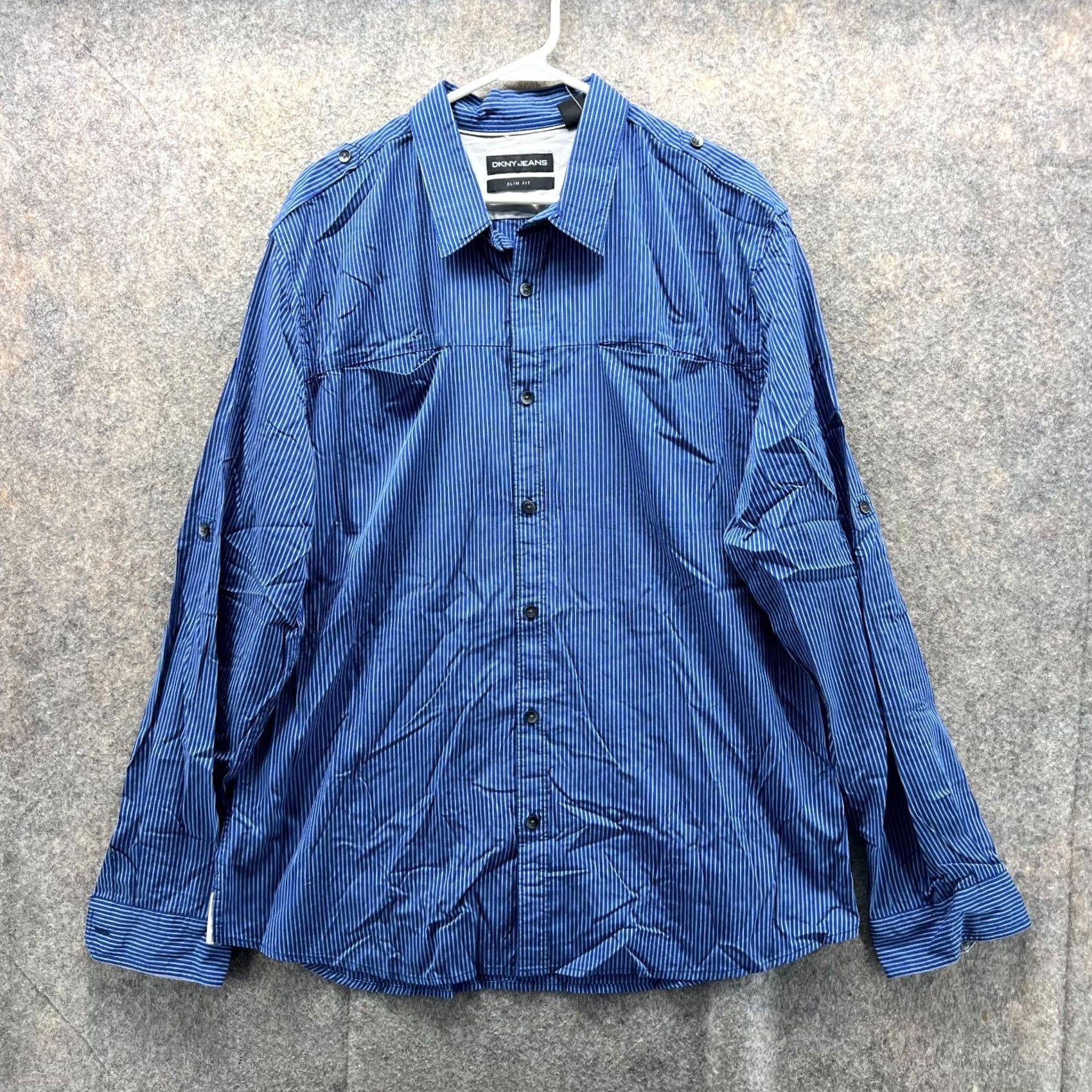 DKNY DKNY Shirt Men XL Blue Button-Down Striped Slim Fit Dress NEW Size 46R - 2 Thumbnail