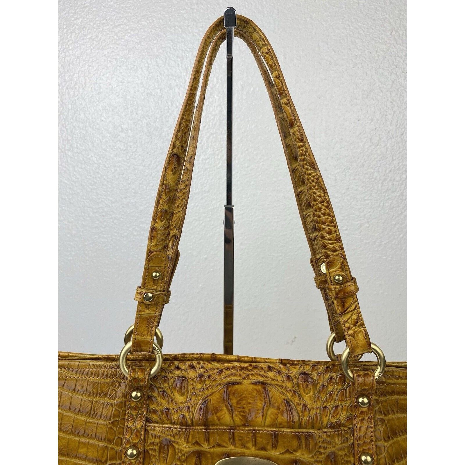 BRAHMIN Brahmin Alden Brown Croc Embossed Leather Shoulder Purse Bag Size ONE SIZE - 3 Thumbnail