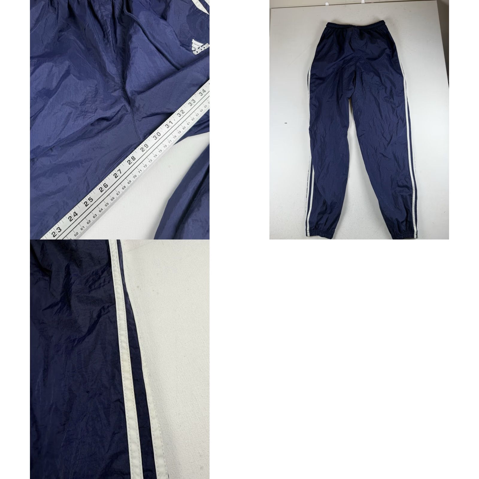 Adidas Adidas Track Pants Mens Medium Navy Blue 90s VTG Nylon Windbreaker Straight Leg Zippered Cuff Elastic Waistband Drawstring Activewear Size US 31 - 8 Thumbnail