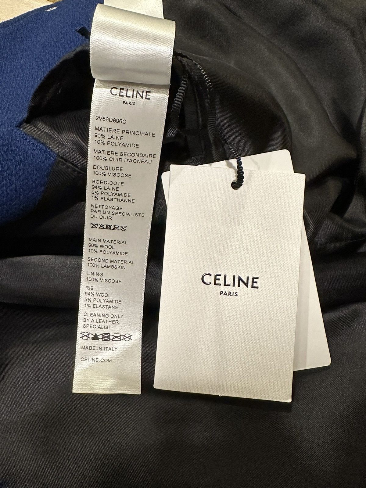 Celine × Hedi Slimane Celine x Hedi C Logo Leather Sleeve Blue Woold Teddy Jacket Size US L / EU 52-54 / 3 - 12 Thumbnail