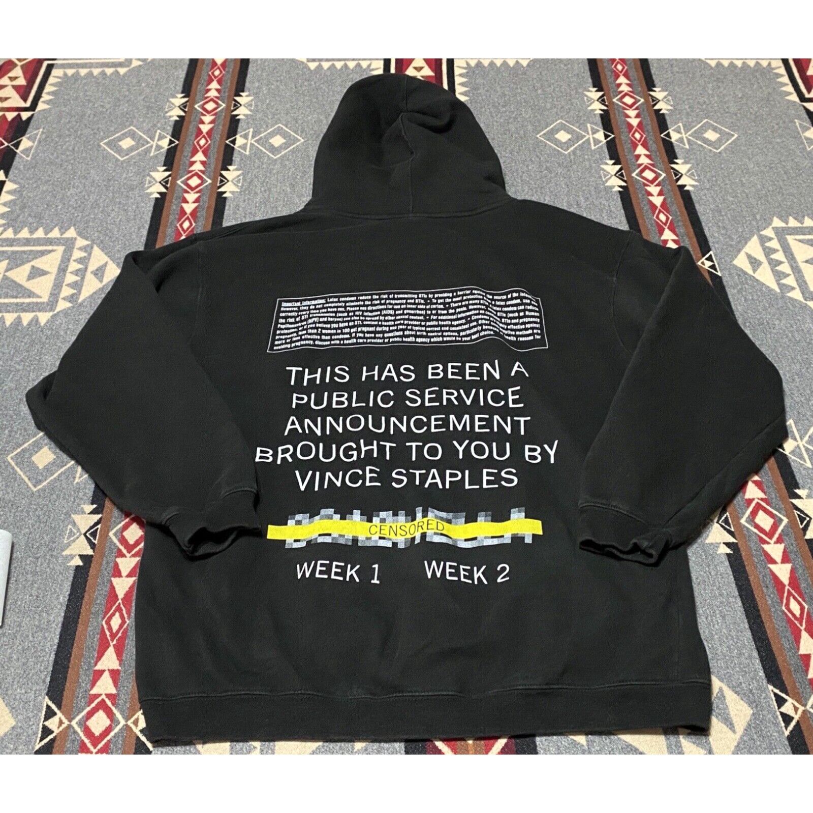 image of Vince Staples Lp Hoodie Size L Week 1 & 2 Censored Public Service Announcement T60 in White, Men's