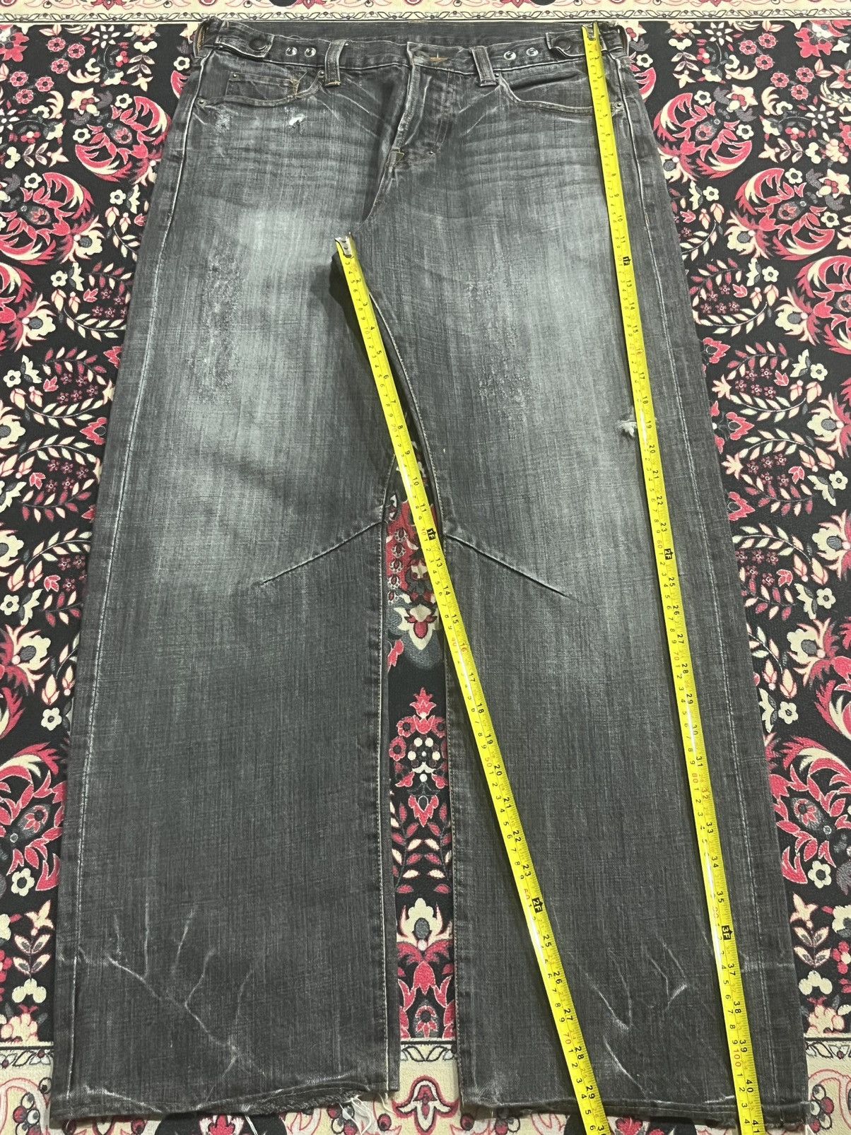 Le Grande Bleu (L.G.B.) Japanese Brand Grunge Style Adjustable Waist Dark Rip Jeans Size US 33 - 9 Thumbnail