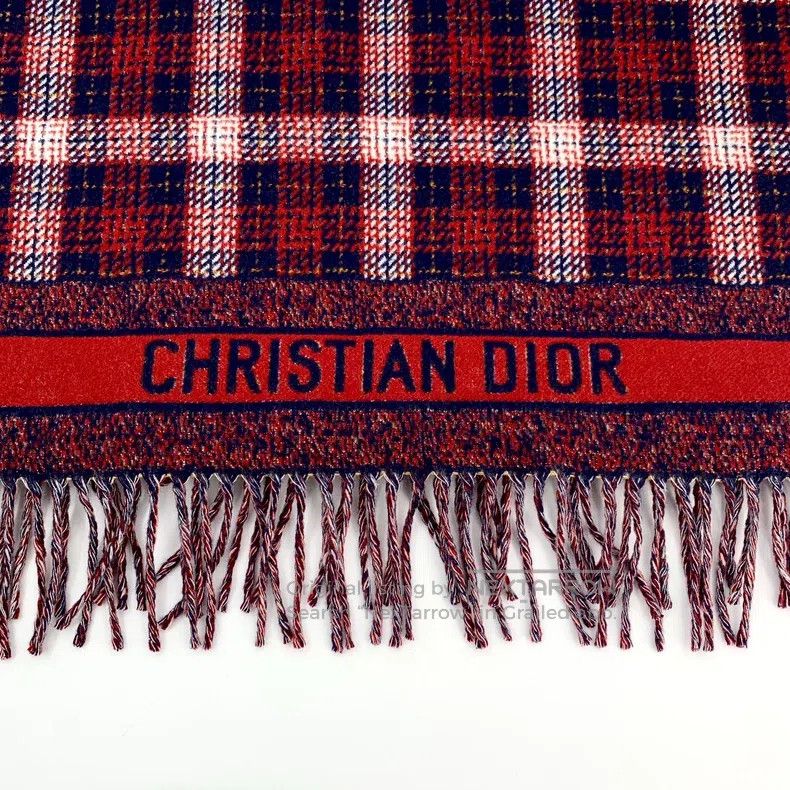 Dior Dior Red plaid letter inlaid wool tassel scarf Size ONE SIZE - 3 Thumbnail