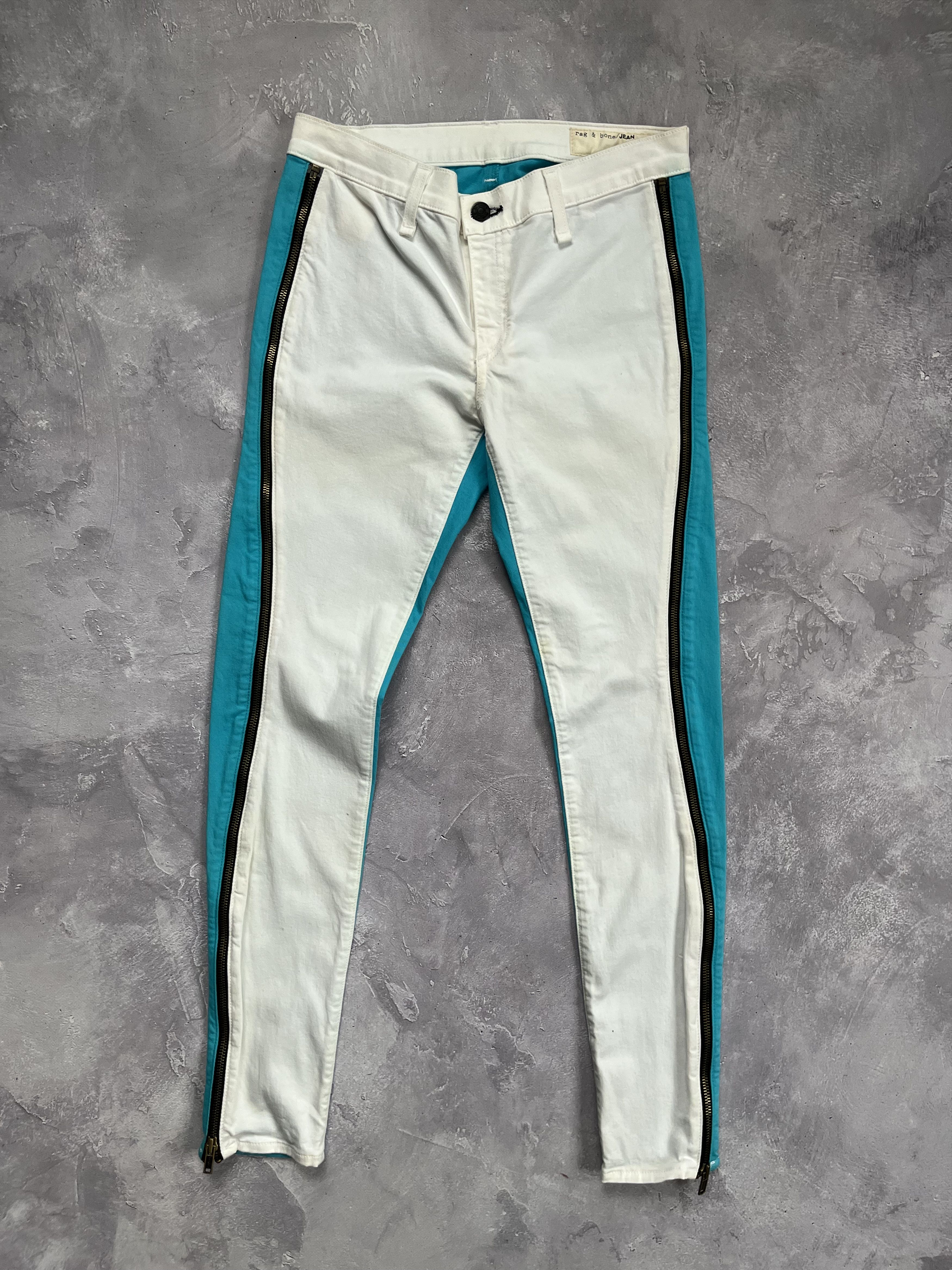 Rag & Bone Rag & Bone Skinny Jeans White Turquoise Zip Designer Pants Size 28" / US 6 / IT 42 - 1 Thumbnail