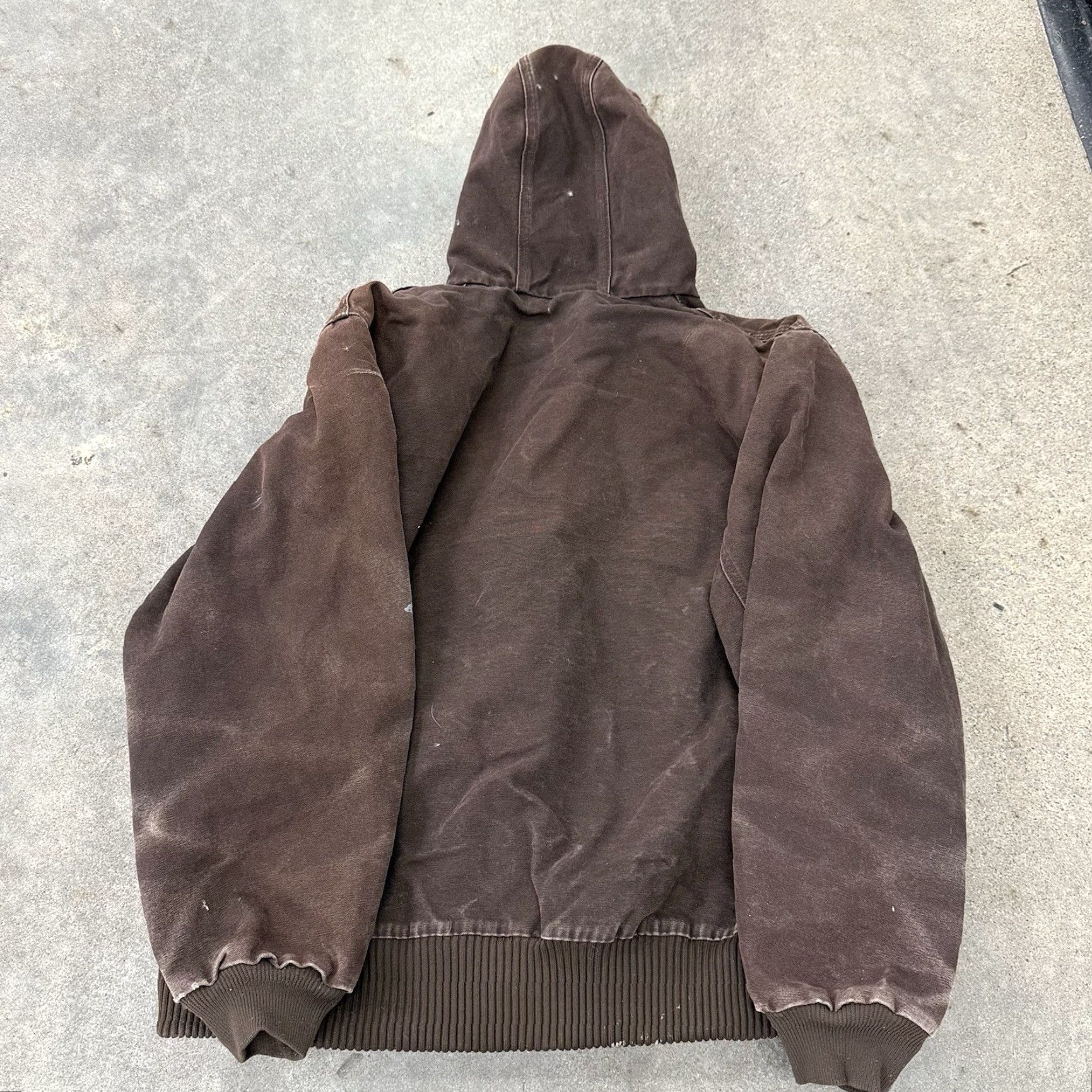 Carhartt VINTAGE Carhartt Jacket Mens 2XL J130 DKB Workwear Faded Brown Heavy Canvas Bomber Hooded Lined Quilted Regular Fit Brown Mens Size US XXL / EU 58 / 5 - 2 Thumbnail