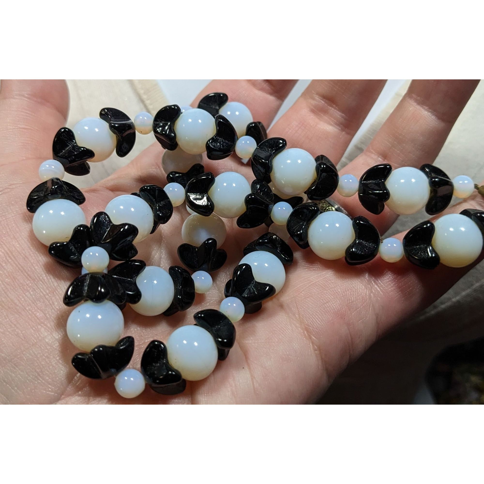 Handmade Handmade Whimsical Black And Moonstone Glass Beaded Necklace Size ONE SIZE - 3 Thumbnail