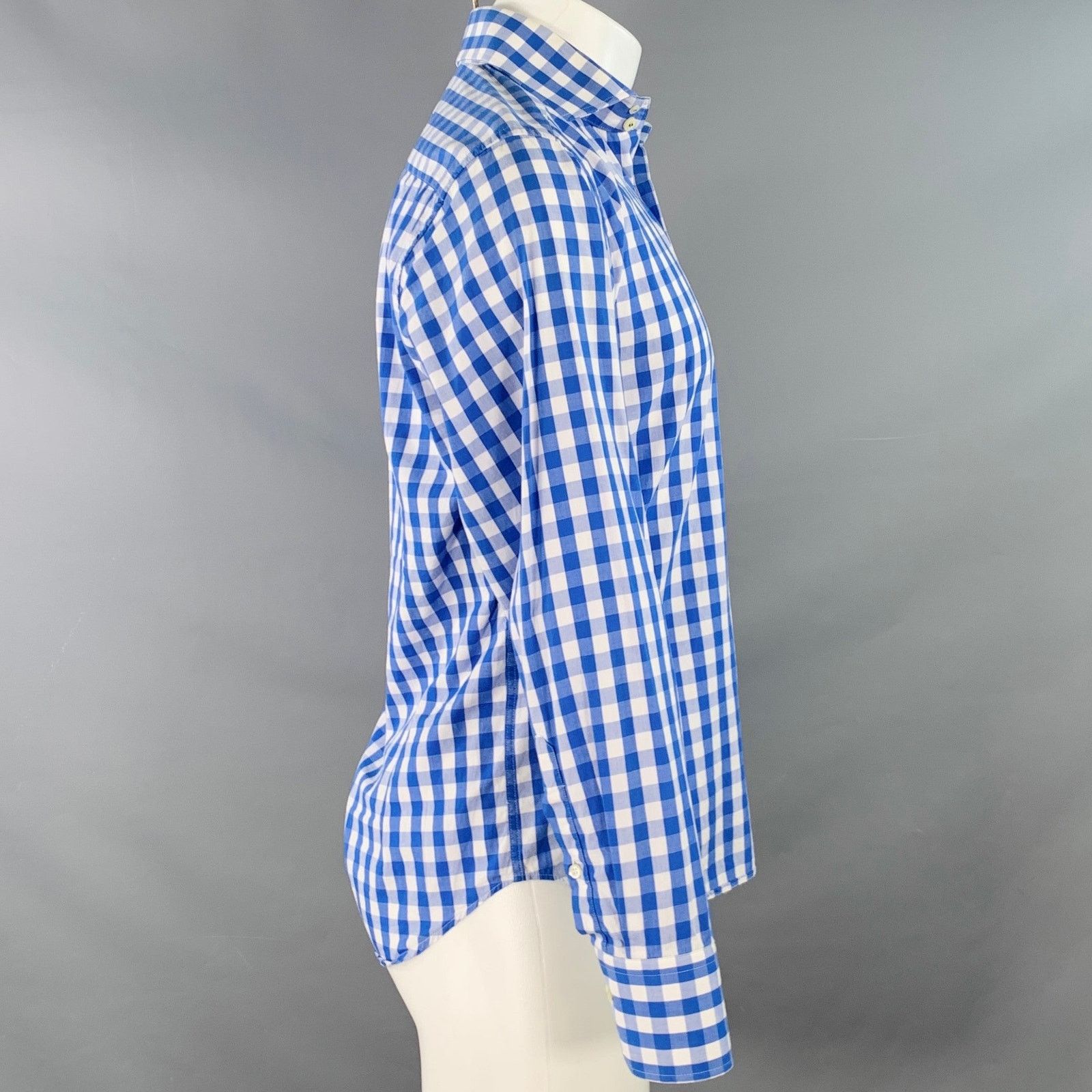 Eredipisano Blue White Checkered Cotton Spread Collar Long Sleeve Shirt Size US S / EU 44-46 / 1 - 2 Thumbnail
